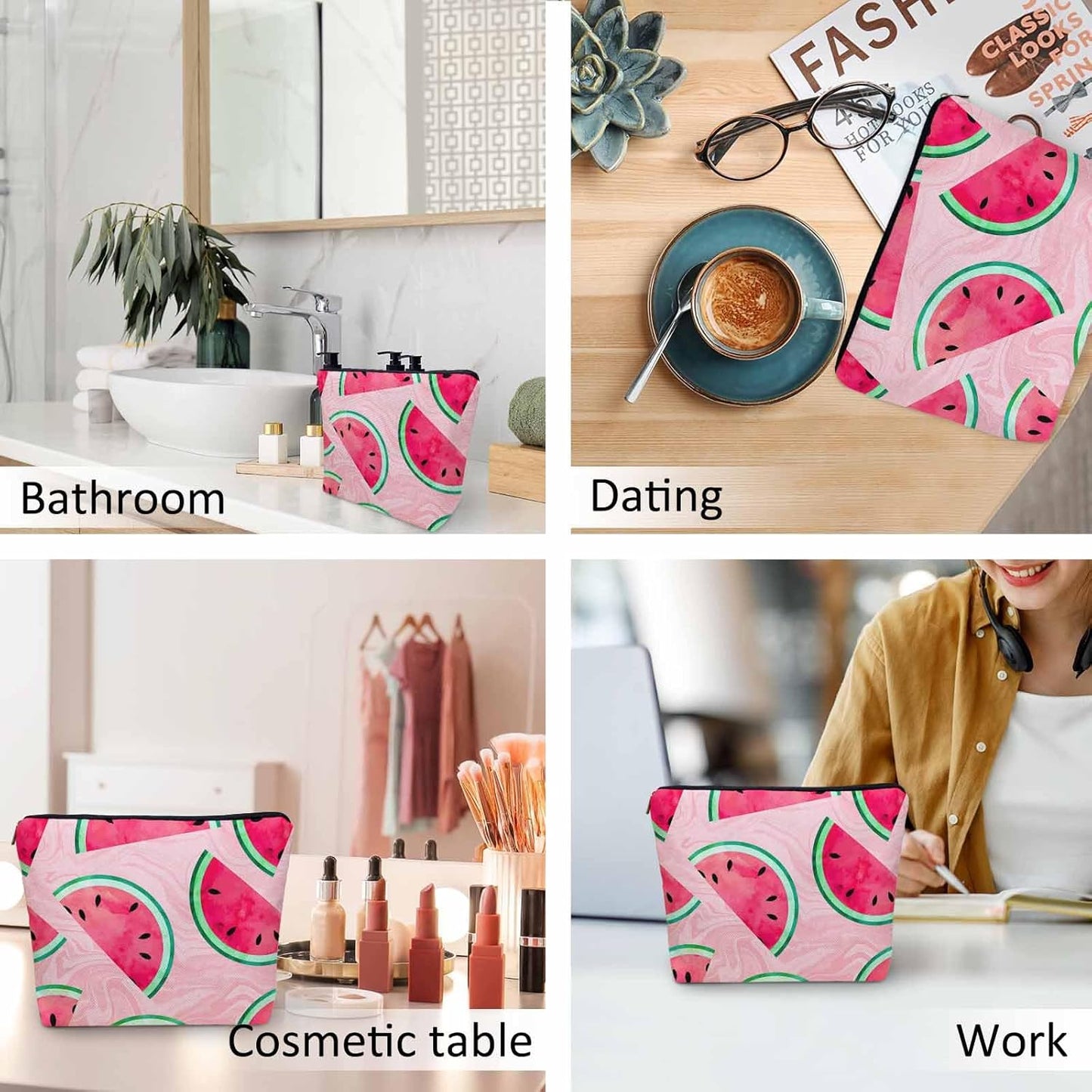 Watermelon Makeup Organizer Bag Cosmetic Bag For Men Women, Summer Watermelon Pink Travel Toiletry Bag Flax Makeup Bags Purse Business Makeup Pouch For Toiletries Cosmetics