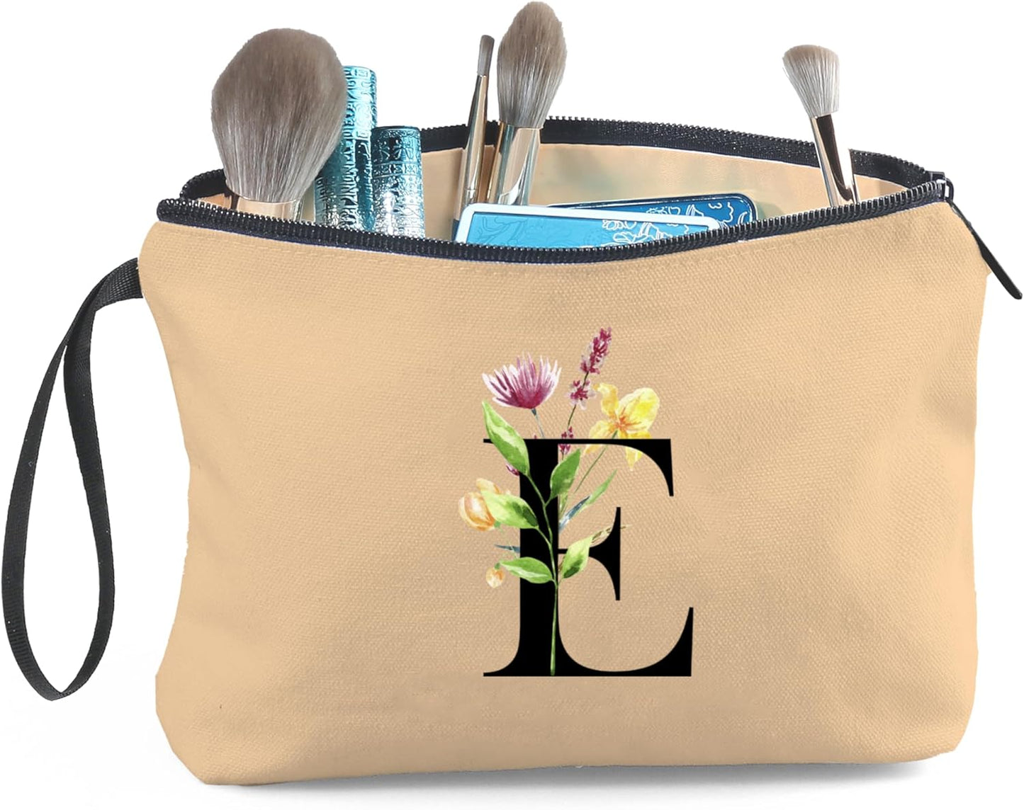 Women Birthday Unique Bride to be Bridal Shower Initial Gifts for Mom Sister Friend Her Teacher Aunt Makeup Cosmetic Bag with Mirror Mothers Day Christmas Graduation E