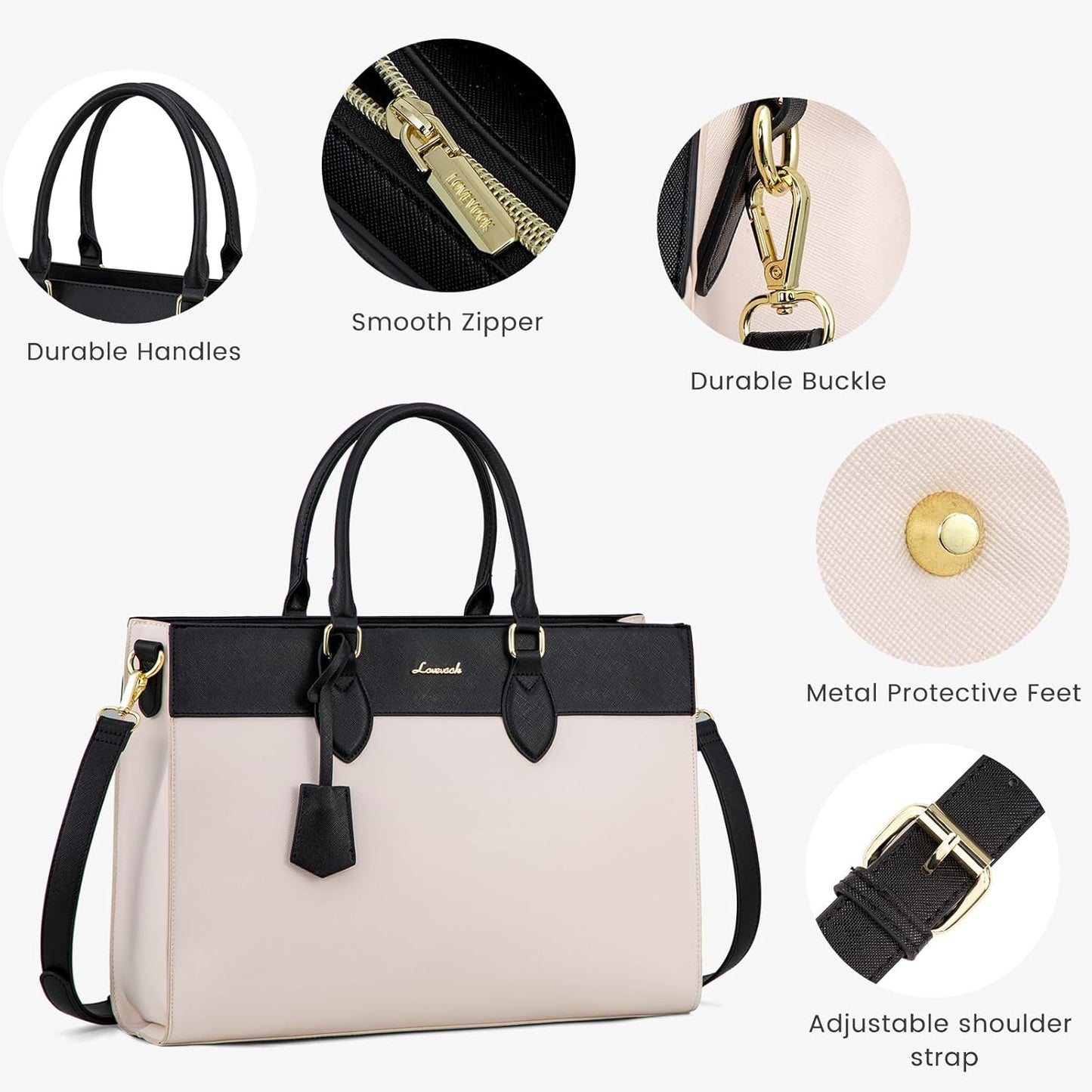 LOVEVOOK Laptop Bag for Women, 15.6 inch Laptop Tote Work Bag Purse, Large Waterproof Leather