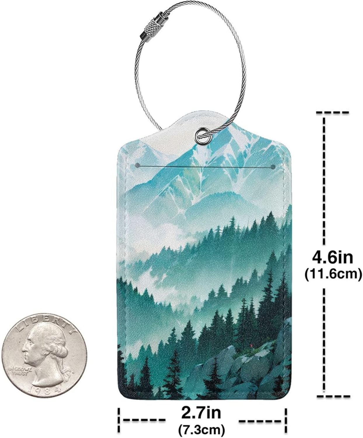 2 Pack Luggage Tags Travel Green Mountains Peaks Spectacular PU Cute Leather Luggage Tag Name ID Labels with Privacy Cover Suitcases Women Men Girls Boys Fun Laggage Tags(Mountain top)