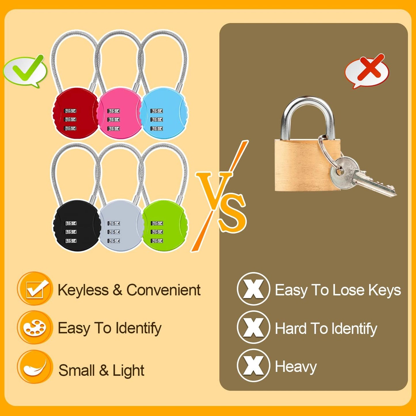 Combination Lock, 6 Pack Color Padlock, 3 Digit Mini Code Lock, Luggage Lock Bag Locks Gym Locks with Combination Code for Travel, Backpacks, Holiday Suitcase