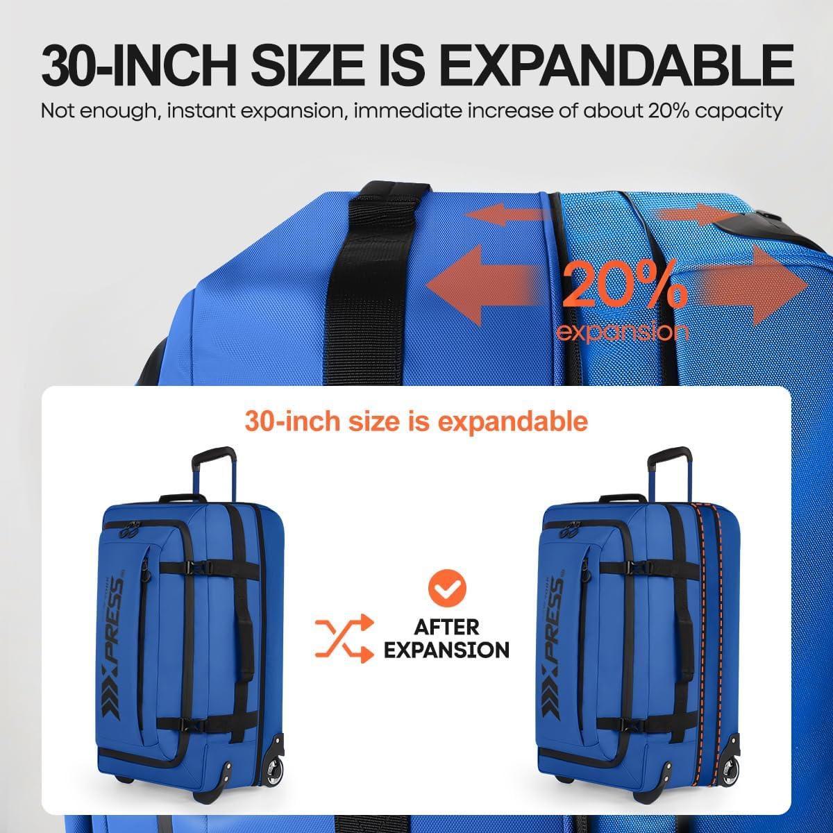 (20''/26''/30'')3-Piece Set,Luggage Sets 3 Piece,Rolling Duffle Bag w/Handle,Carry on Luggage Travel Duffle Bags for Man Women# Blue