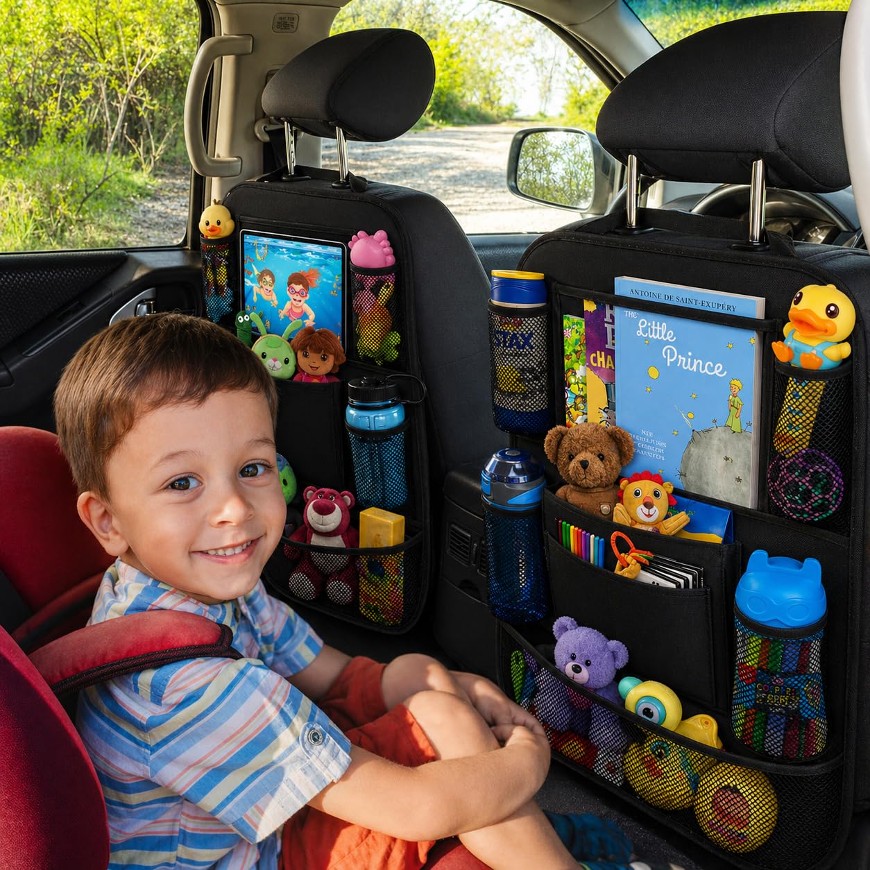 ULEEKA Car Backseat Organizer with 10" Table Holder, 9 Storage Pockets Seat Back Protectors Kick