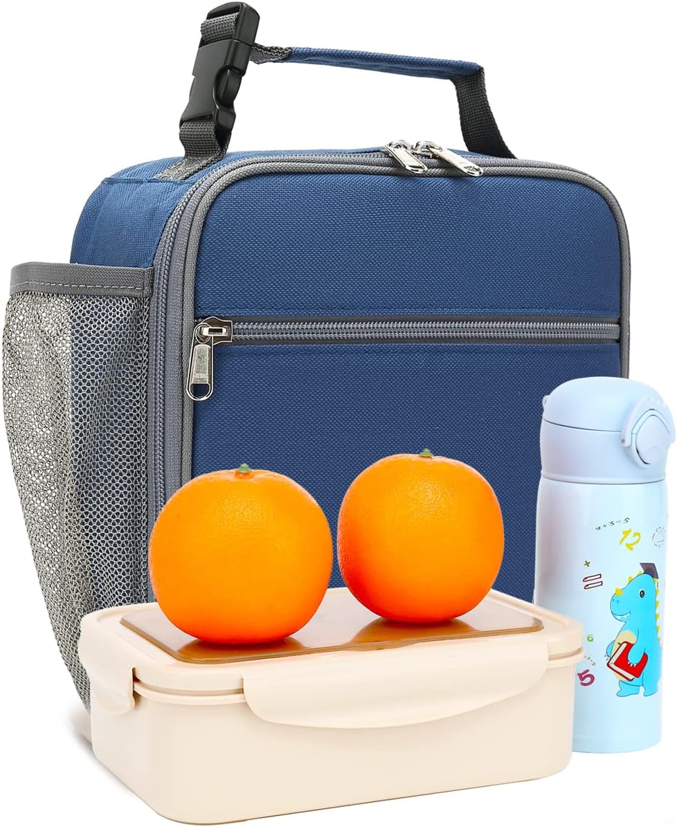 FlowFly Kids Lunch box Insulated Soft Bag Mini Cooler Back to School Thermal Meal Tote Kit for Girls, Boys, Cyan