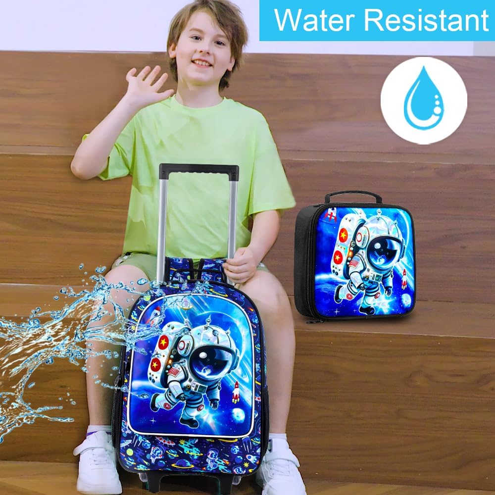 3PCS Rolling Backpack for Girls and Boys, Kids Unicorn Dinosaur Wheeled Bookbag