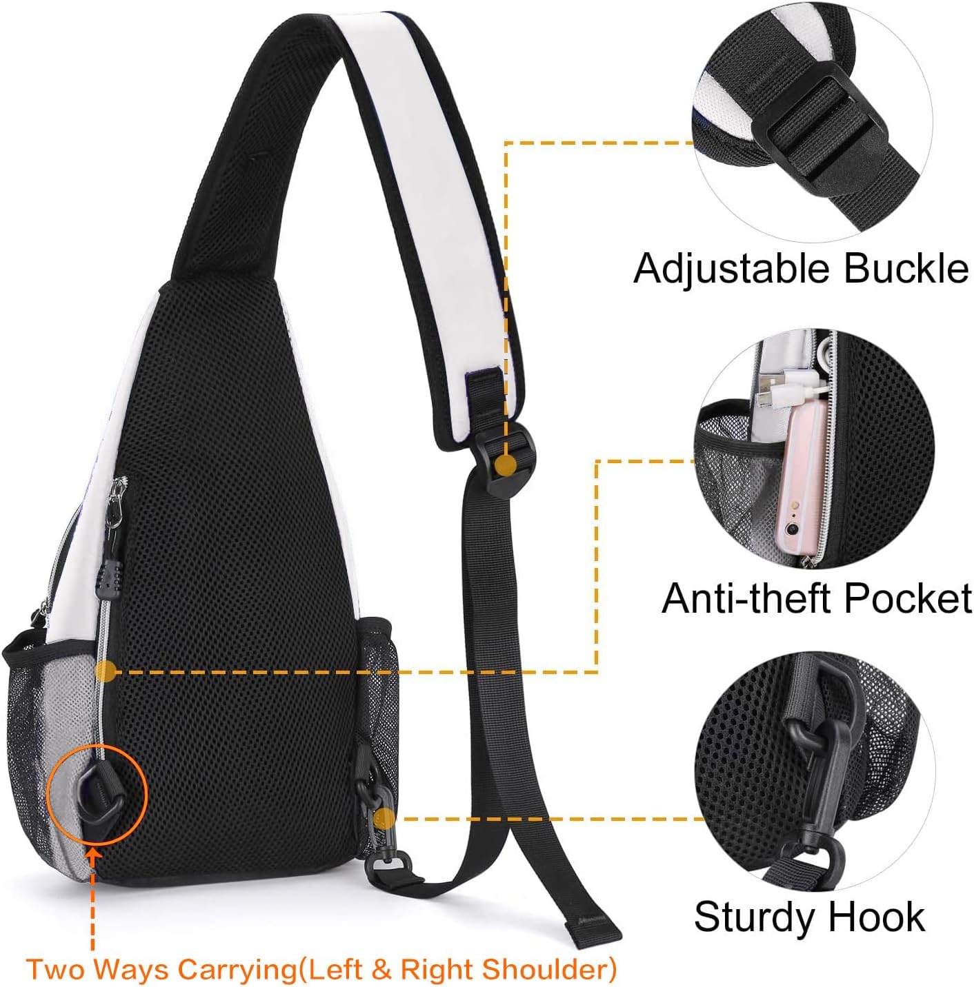MOSISO Mini Sling Backpack,Small Hiking Daypack Travel Outdoor Casual Sports Bag, Ivory White