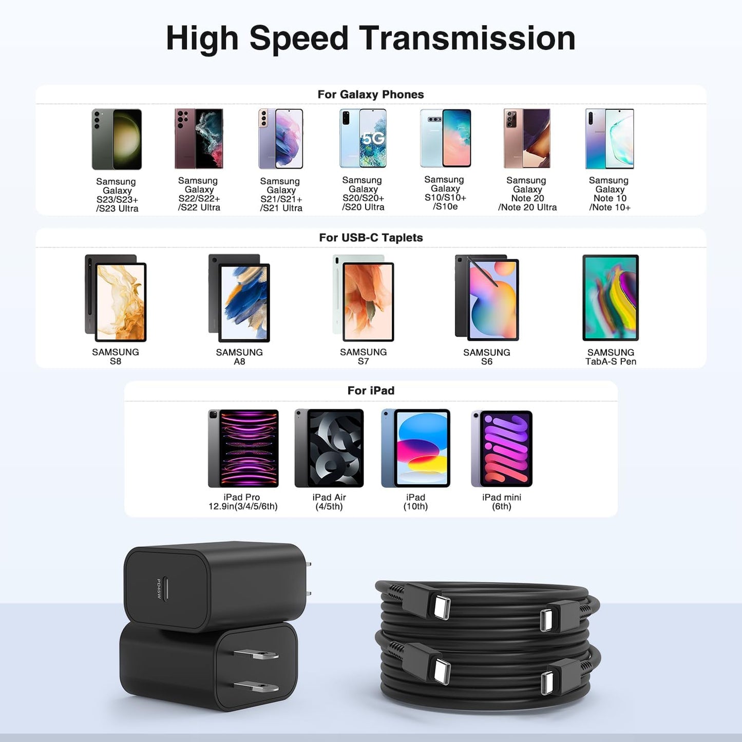 2Pack 45W Super Fast Charging Block and 10ft USB C to C Cable Long,Type C Wall Plug and Android Phone Charger Cord for Samsung Galaxy S25/S24 Ultra/S23+/S22 Plus/S21/S20/Note20/iPhone 17 16 15 Pro Max