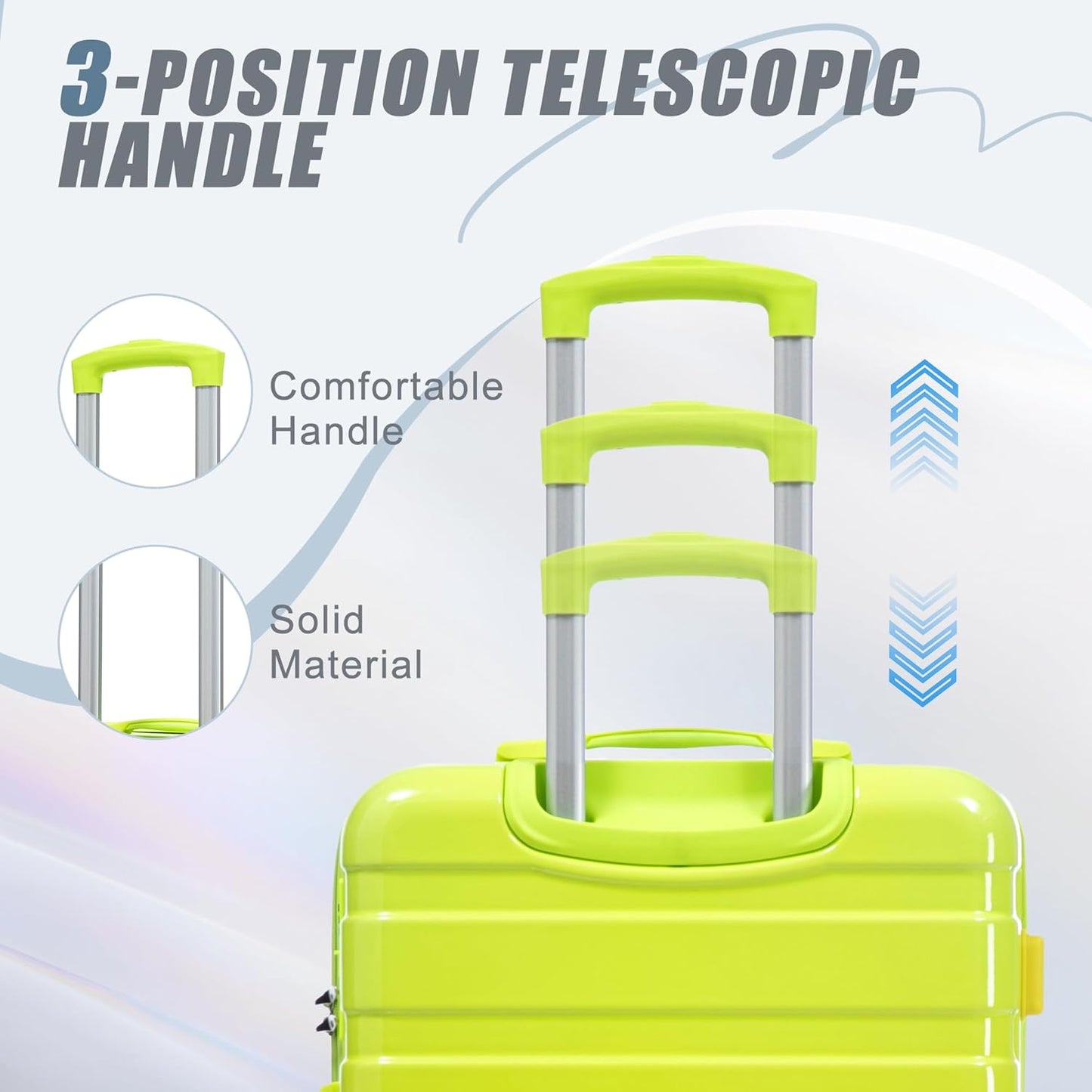 Campfun 3 Piece Luggage Sets, PC Gradient Color Suitcase Set with Double Spinner Wheels Hang Hook, Durable Carry On Luggage with Combination Lock, 20/24/28 inch, Green+Yellow