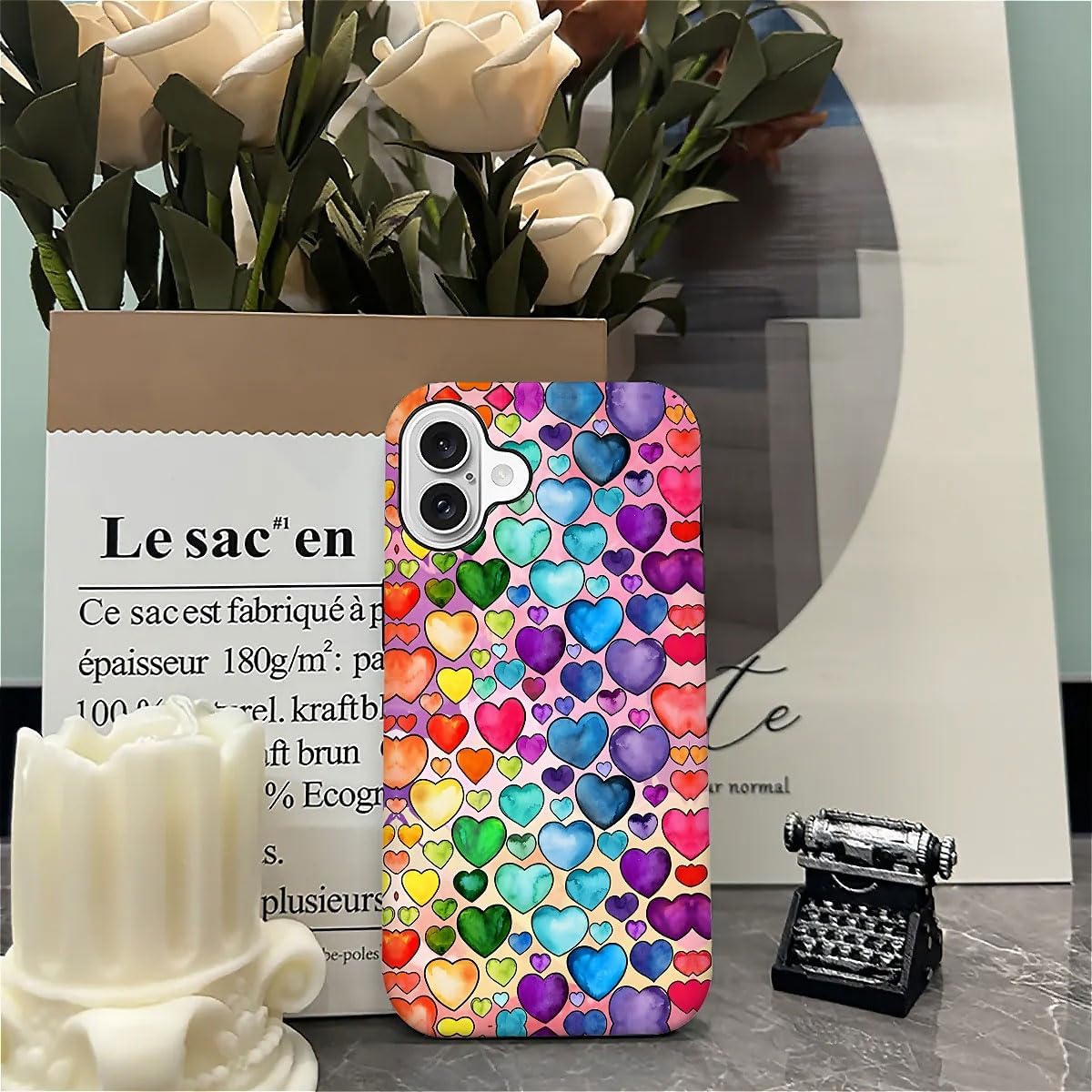 SEized Case Compatible with for iPhone 16,Colorful Heart Lovely Cute Pink Phone Case for Girl Women Boy Men,Durable Protection Phone Case for iPhone 16