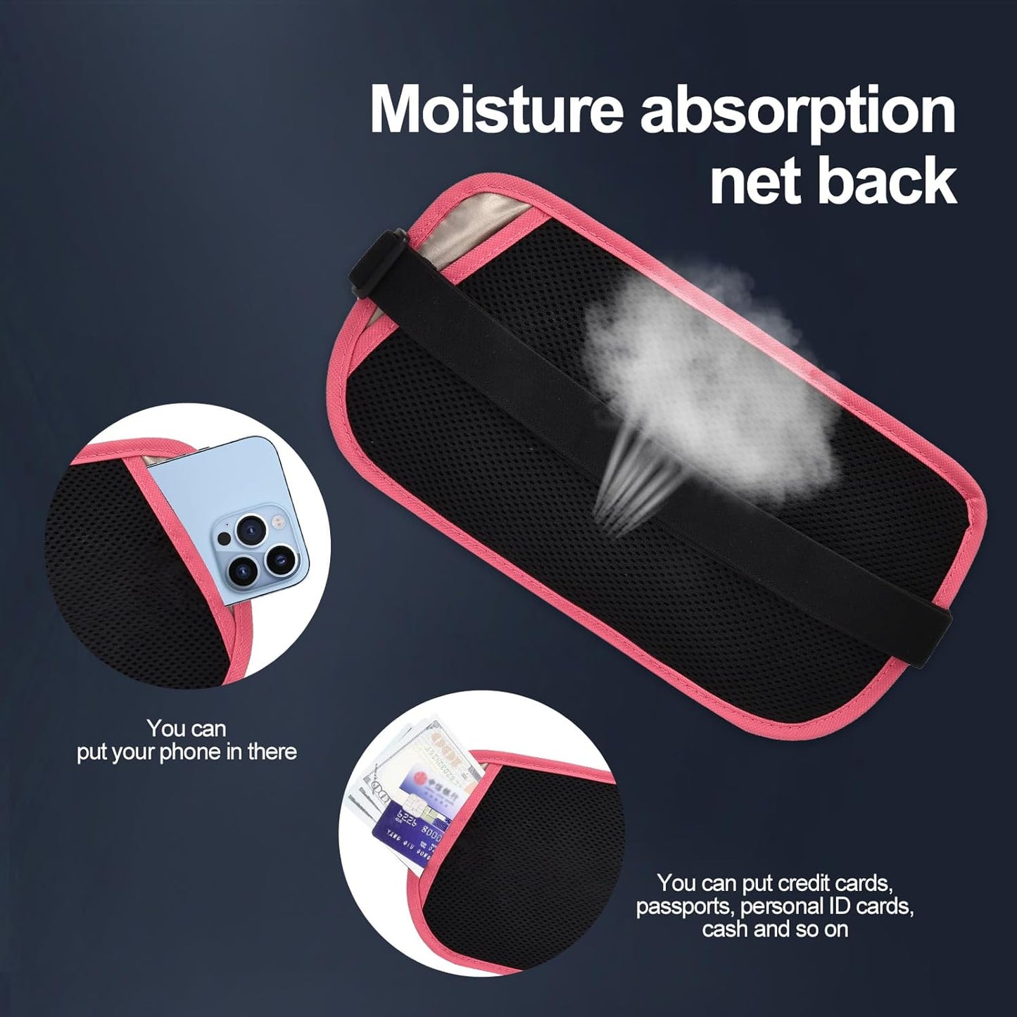 RFID Blocking Money Belt for Men Women, Slim Fanny Pack for Travel,Running,Conceal Waist Wallet for Passport Holder,Phone,Cash(Hot Pink)