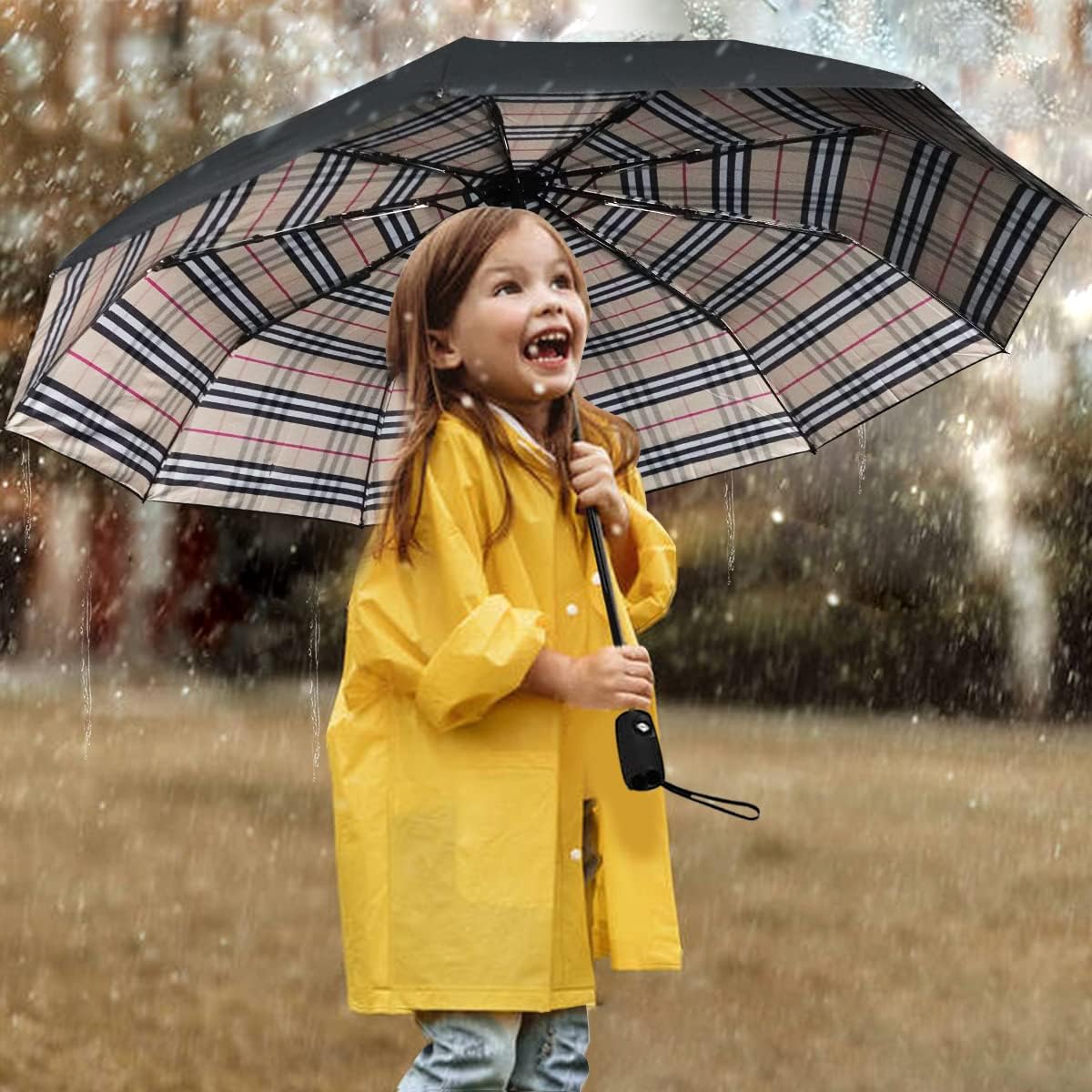 LLanxiry Compact Travel Umbrella, Windproof UV Protection Mini Folding Umbrellas for Rain Small Portable Umbrella for Travel Outdoor Use
