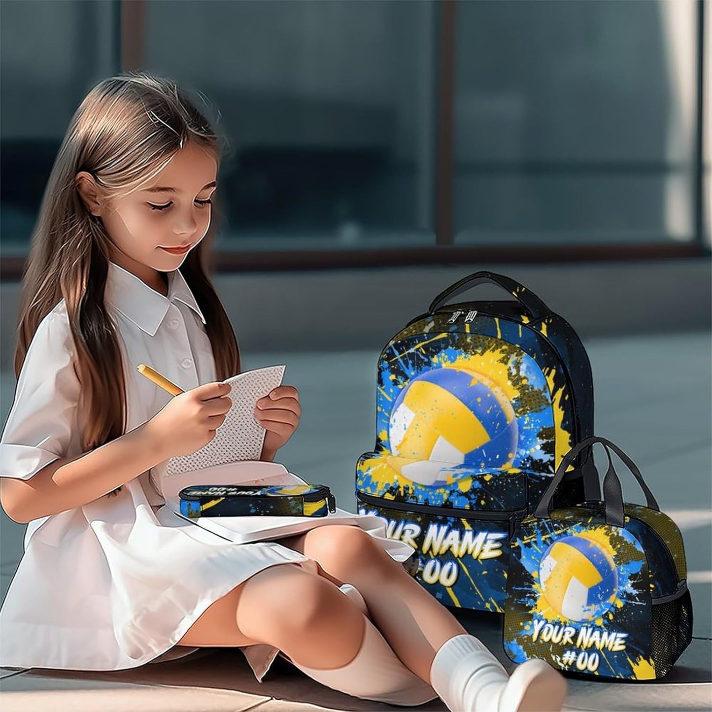 COZYAURA Backpacks for School - Personalized Volleyball Backpacks Set for Girls Teens - Kids Bookbag for Elementary Middle School - Custom Sports Theme Back Pack with Lunch Box