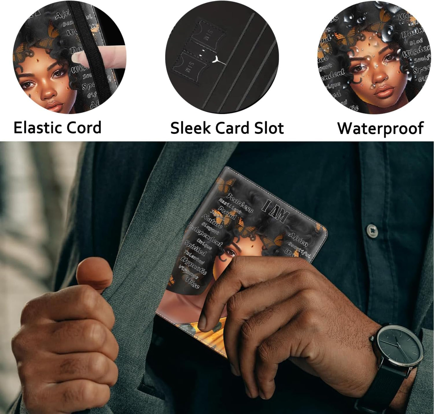 Passport Holder Women Wallet with Luggage Tag, Leather Passport Cover with RFID Blocking, Travel Accessories Multi Card Slot Passport Case for Men,African American Girl