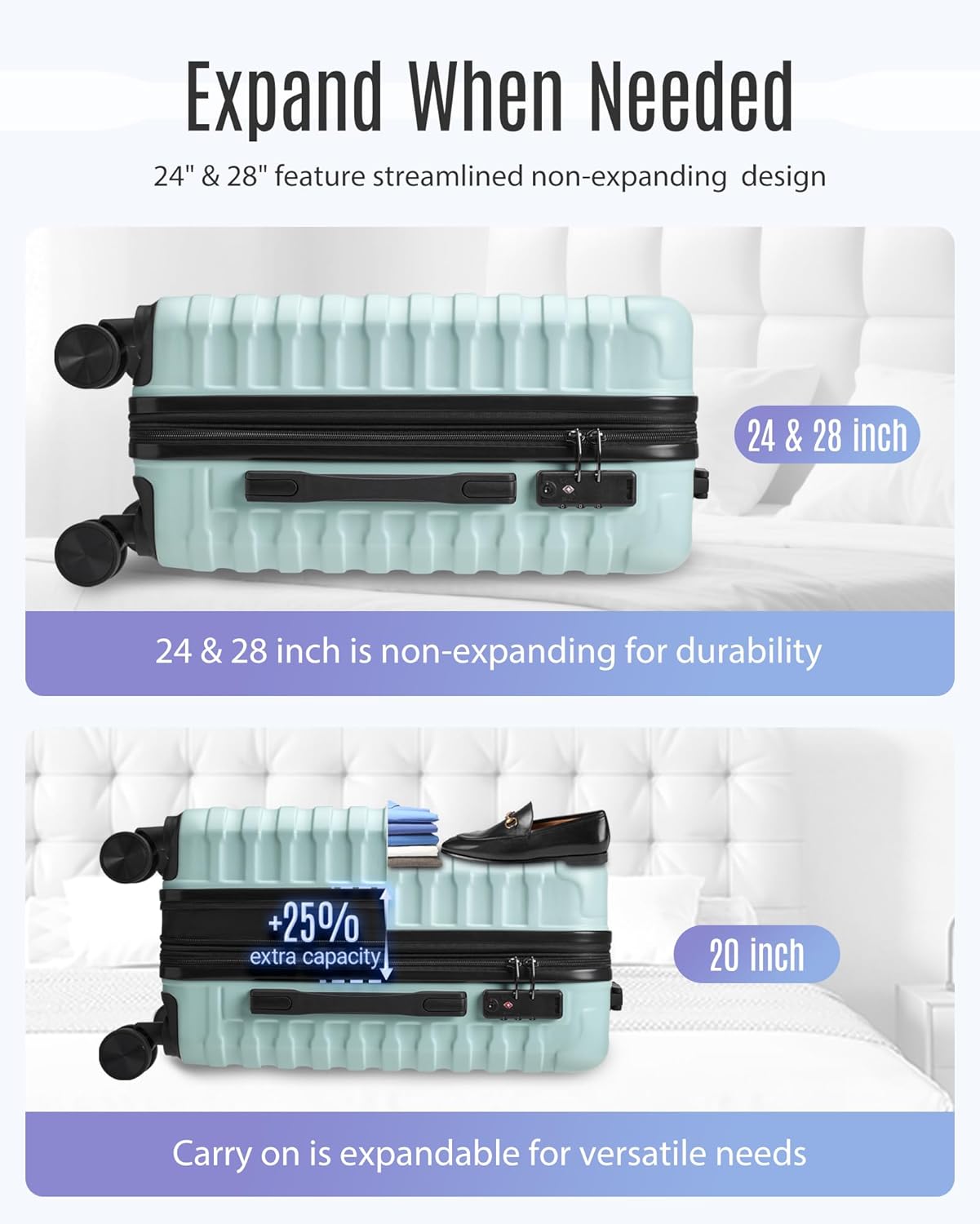 LIGHT FLIGHT Luggage Sets, 3 Piece Durable Suitcase Set with Spinner Wheels, 3 Pcs Hardside