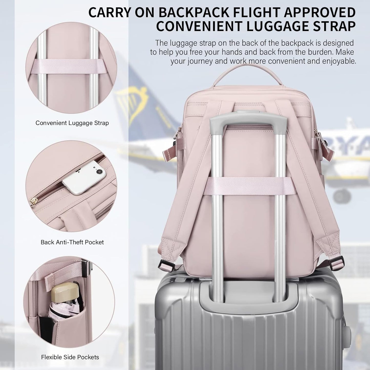 GOLF SUPAGS Laptop Backpack with Separate Laptop Compartment Fits 15.6 Inch Notebook Large Capacity Computer Bag for Women Work Travel College Backpacks (Pink)