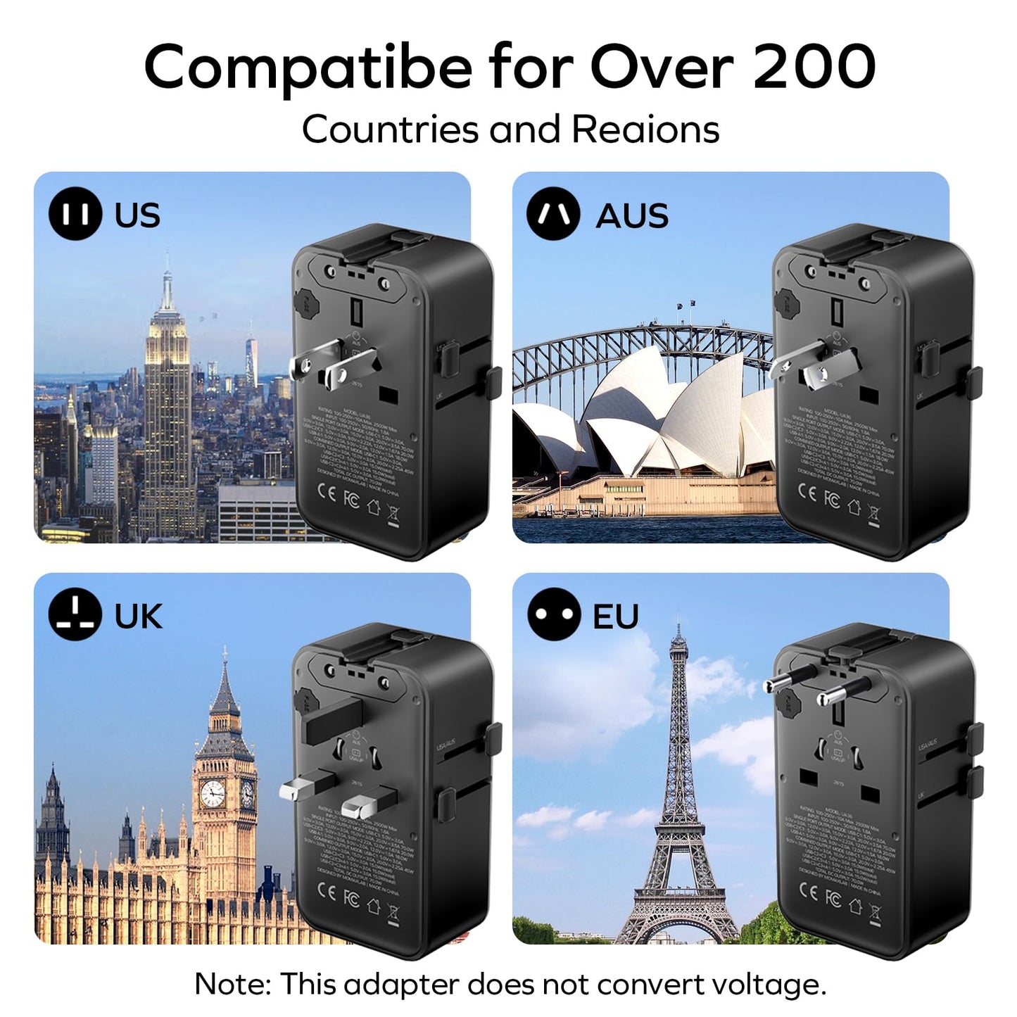 (2026 NEW) MOMAX Universal Travel Adapter, Ultra-Thin 70W GaN International Plug Adapter with 3