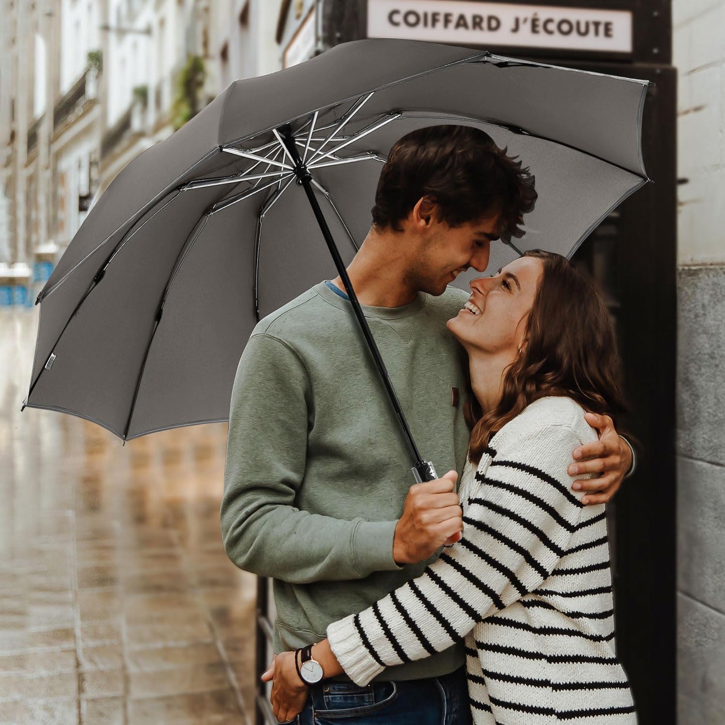 Lejorain Golf Large Inverted Umbrella - Black Big Windproof Heavy Duty Upside Down 46/50/54 Inch Compact Reverse Car Automatic Folding Reflective Umbrella