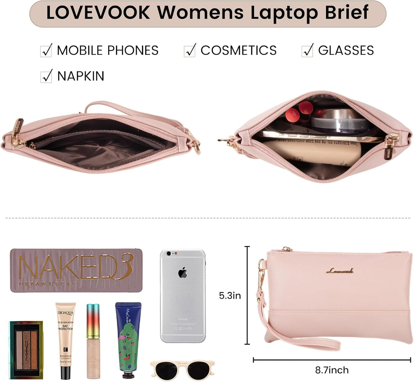 LOVEVOOK Laptop Bag for Women 15.6 Inch Laptop Tote Work Professional Leather Computer Briefcase Waterproof Handbag Shoulder Large Capacity Business Teacher Office Bag Crossbody Purse,Pink