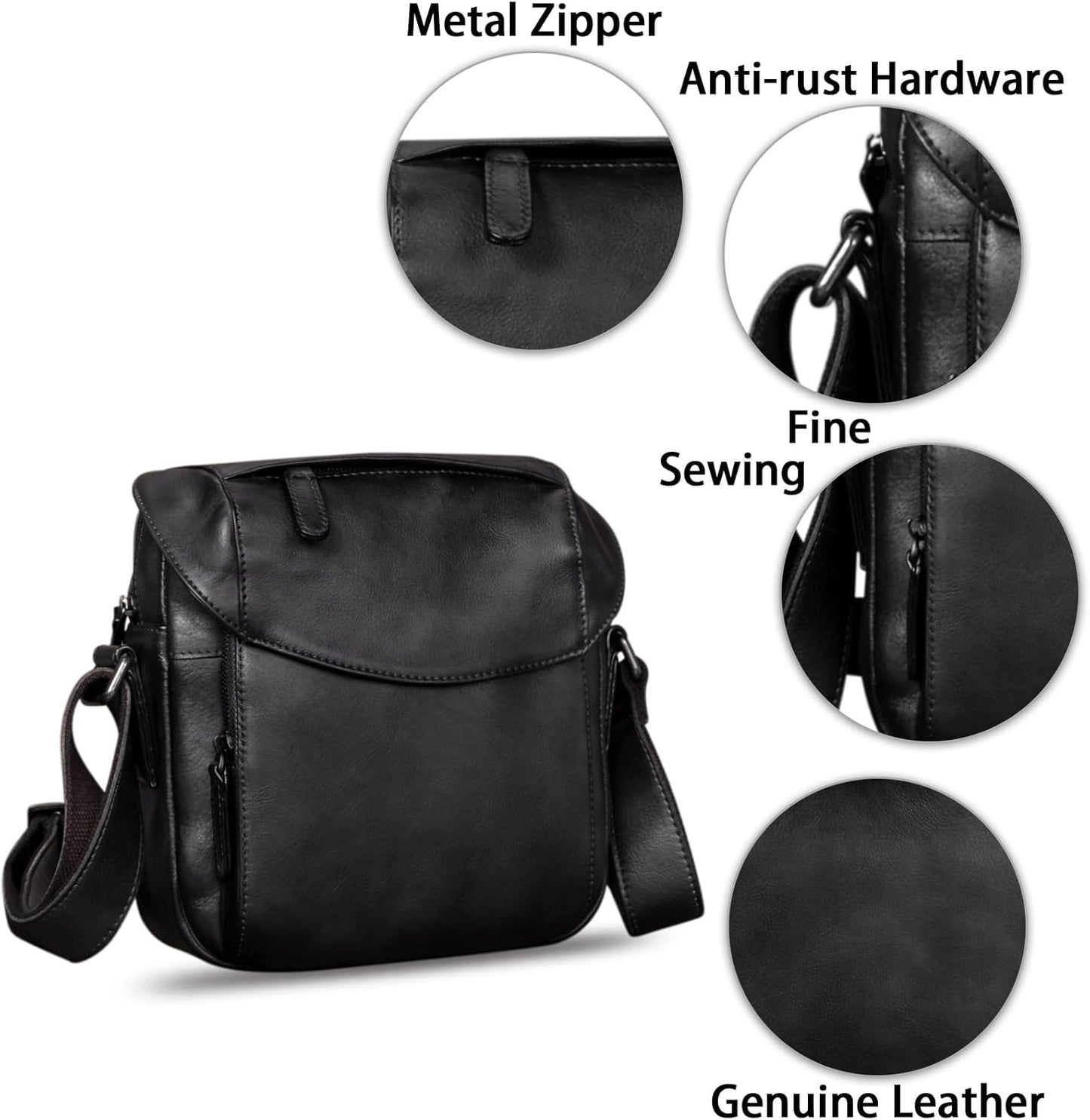 IVTG Genuine Leather Messenger Bag for Men Crossbody Shoulder Bag Satchel Casual Sling Daypack Work Business Daily Purse