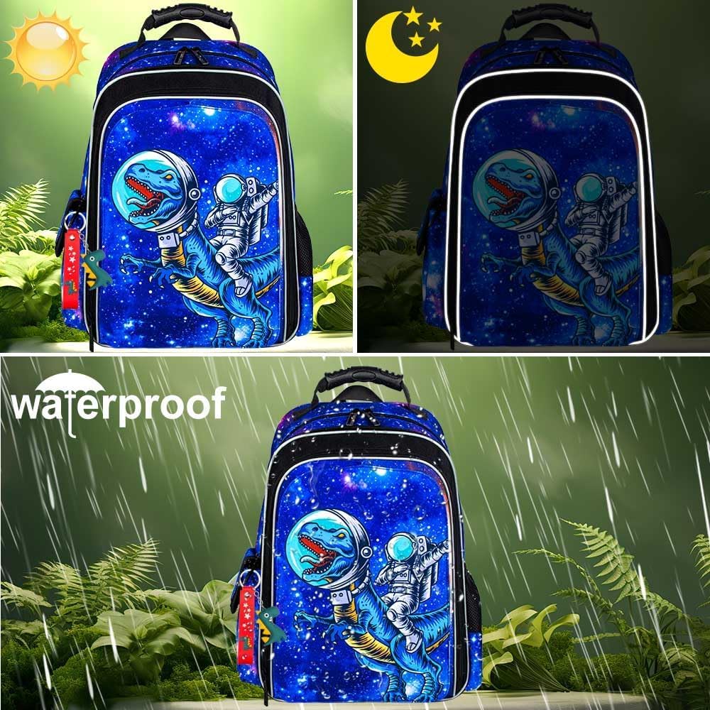 KLFVB 3PCS Cat Uni Dinosaur Backpack for Girls and Boys, 16" Kids Bookbag and Lunch Box, Preschool Backpacks for Elementary