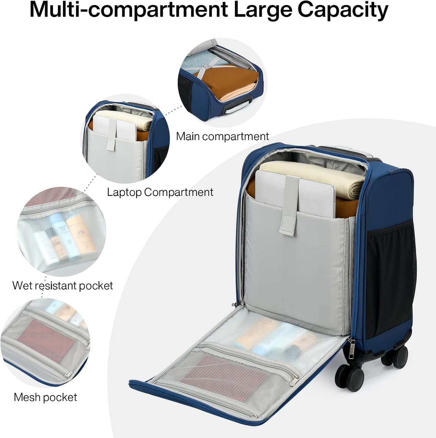 MILADA Carry On Luggage Airline Approved 16 Inch Underseat Small Suitcases with Wheels Softside Travel Luggage Personal Item Overnight Bag Business Mini Suitcase for Women and Men, Blue