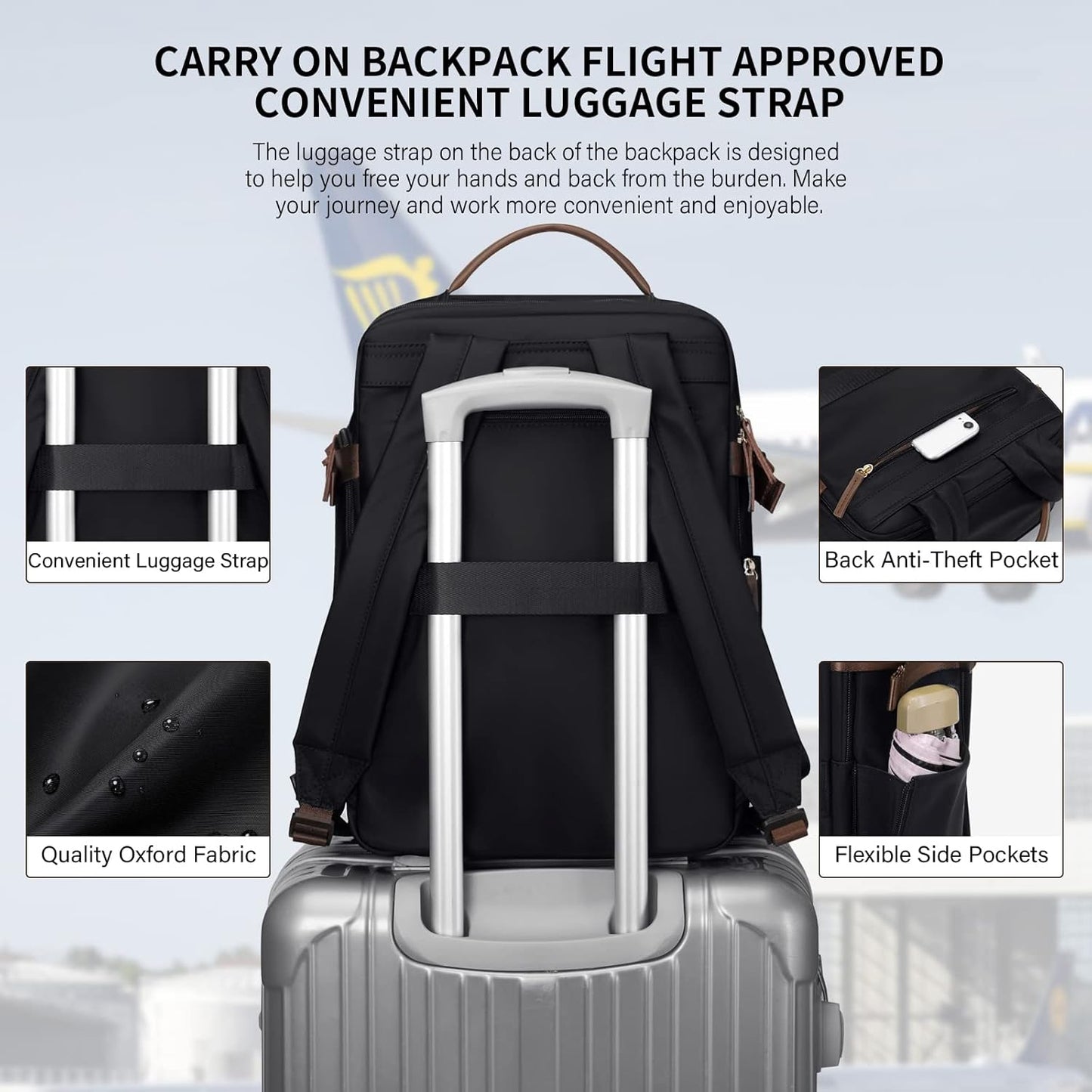 GOLF SUPAGS Laptop Backpack with Separate Laptop Compartment Fits 15.6 Inch Notebook Large Capacity Computer Bag for Women Work Travel College Backpacks (Black)