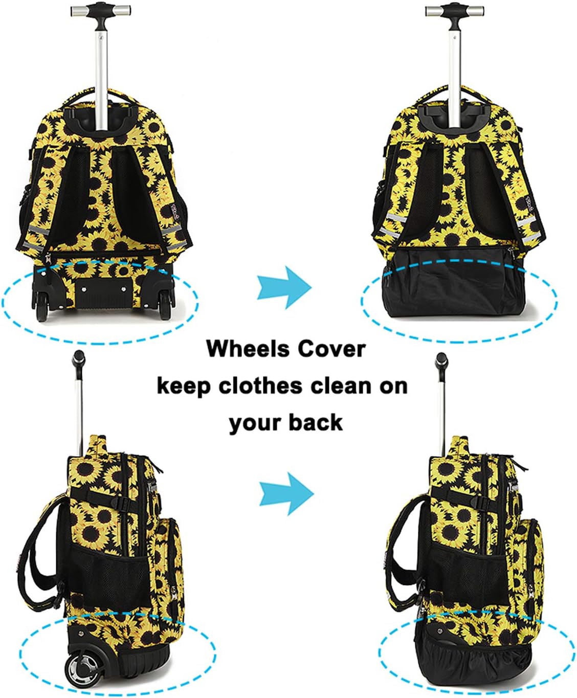Tilami Rolling Backpack 19 inch with Lunch Bag Wheeled Laptop Backpack (Sunflower)