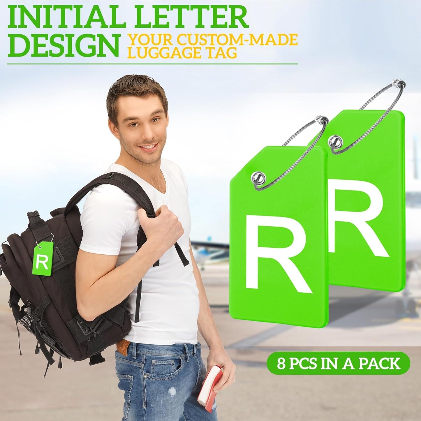 8 Pcs Initial Letter A-Z Luggage Tags Silicone Suitcase Instrument Tag with Name Card and Stainless