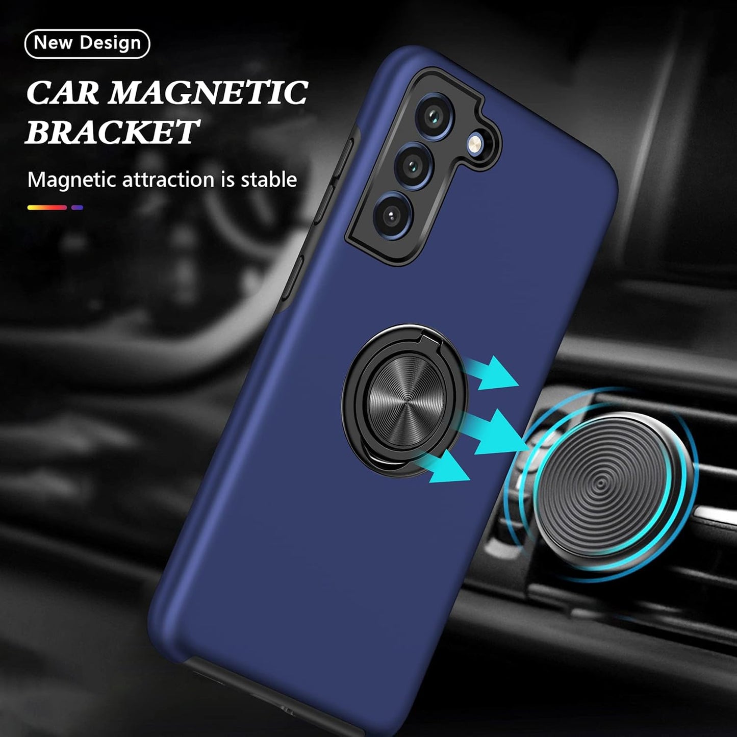 Galaxy S21 FE 5G Case with Nano Explosion-Proof Film - 2 Pack Military Grade Double Shockproof Invisible Kickstand Case - Blue