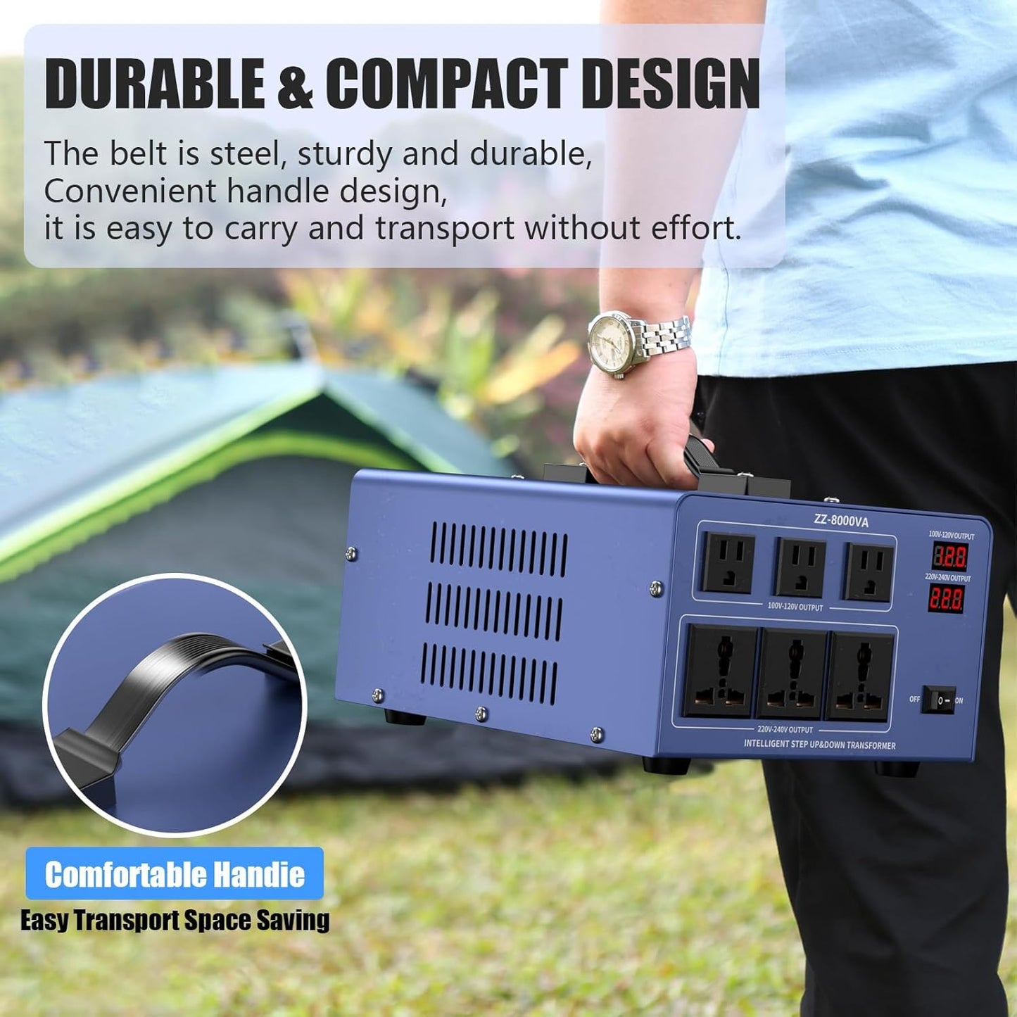 8000W Voltage Converter Auto Transformer,110/120/220/240V Heavy Duty Step Up/Down Power Converter Transformer with 3 US Outlets,3 Universal Outlets, LCD Display,Resettable Circuit Breaker Protection