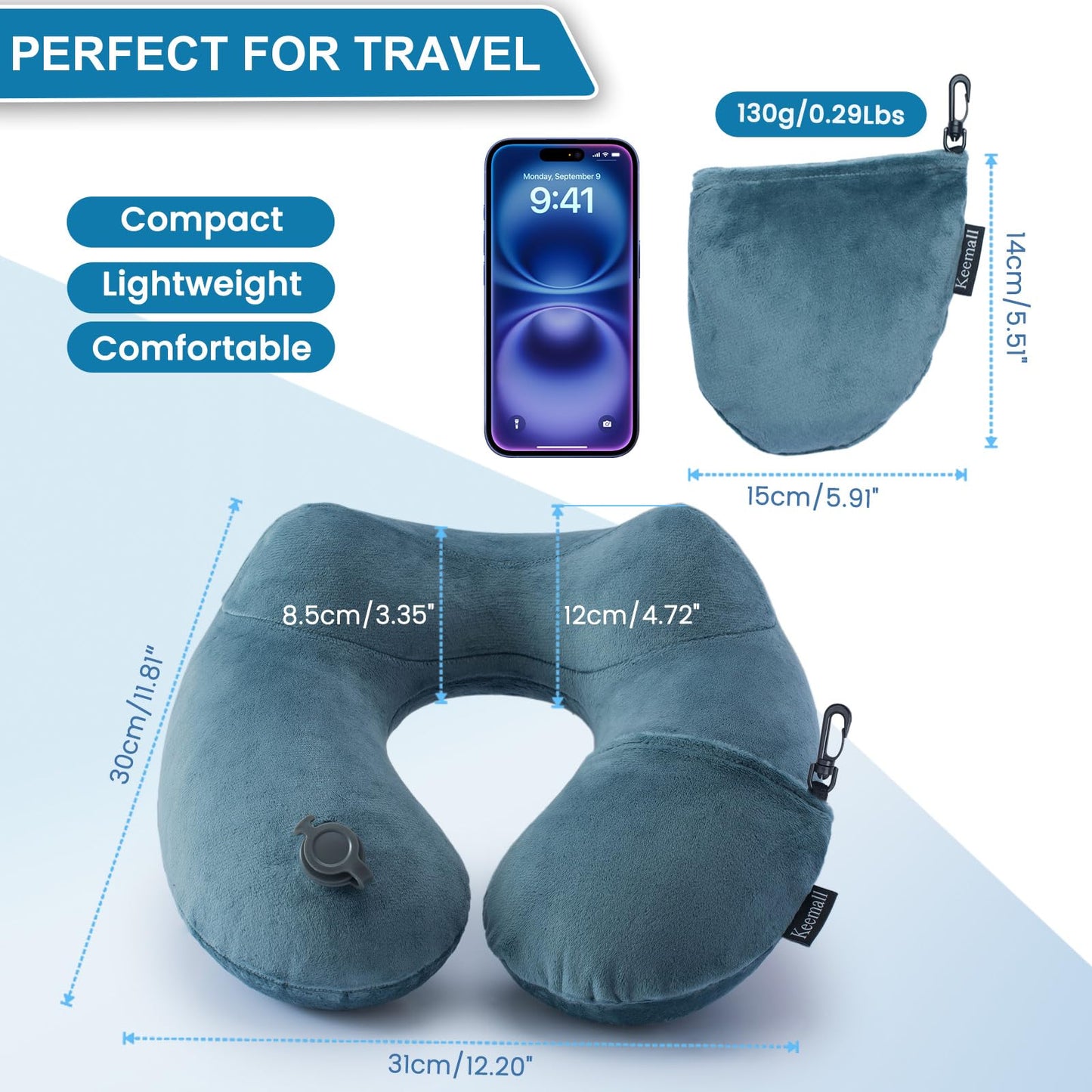 Keemall Inflatable Travel Neck Pillow, Cervical Support for Airplane & Car