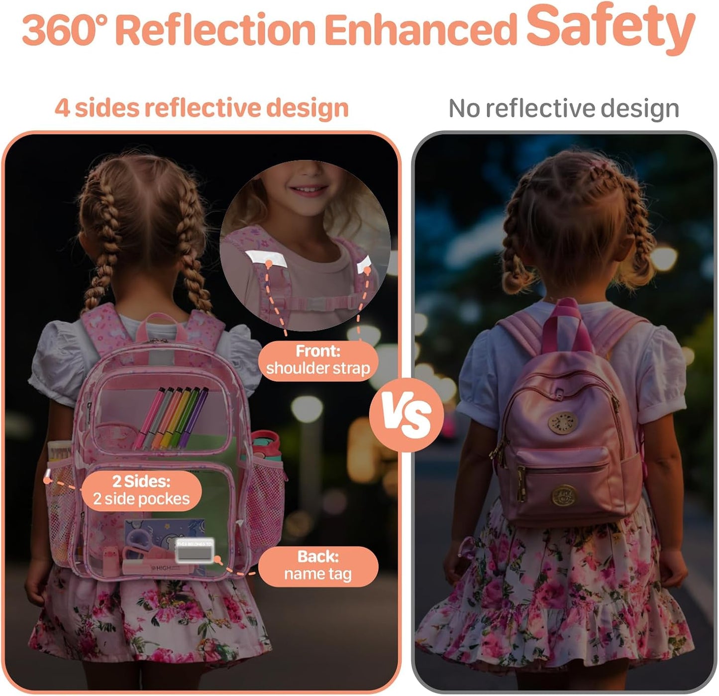 Bagseri Clear Backpack for Girls - 15 Inch Kids Backpack With Lunch Bag, Heavy Duty See Through Bookbag for School, Transparent for Ages 3-8, Pink Unicorn