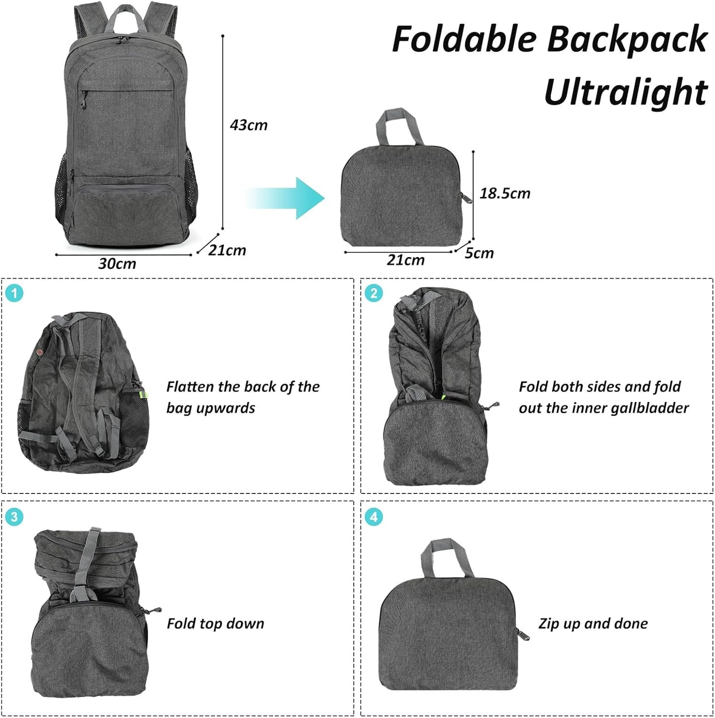 TANTOMI Small Hiking Backpack 25L Ultralight Foldable Camping Backpack Breathable Travel Backpacks Hiking Daypack for Men Women (Gray)