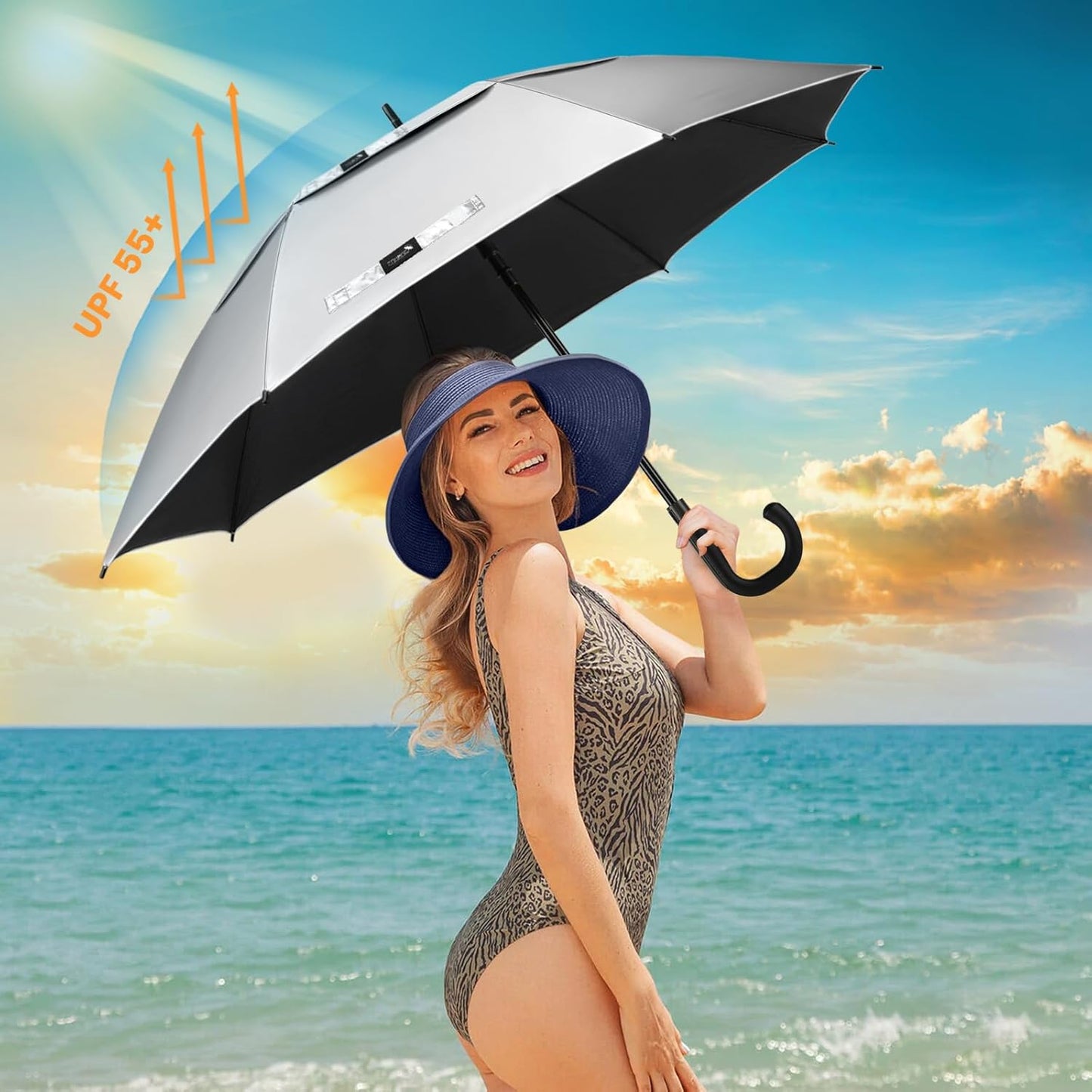 ZOMAKE 62/68" Windproof Golf Umbrella UV Protection, Automatic Oversize Golf Umbrellas Double Canopy Vented Sun Blocking Push Cart for Rain Sun
