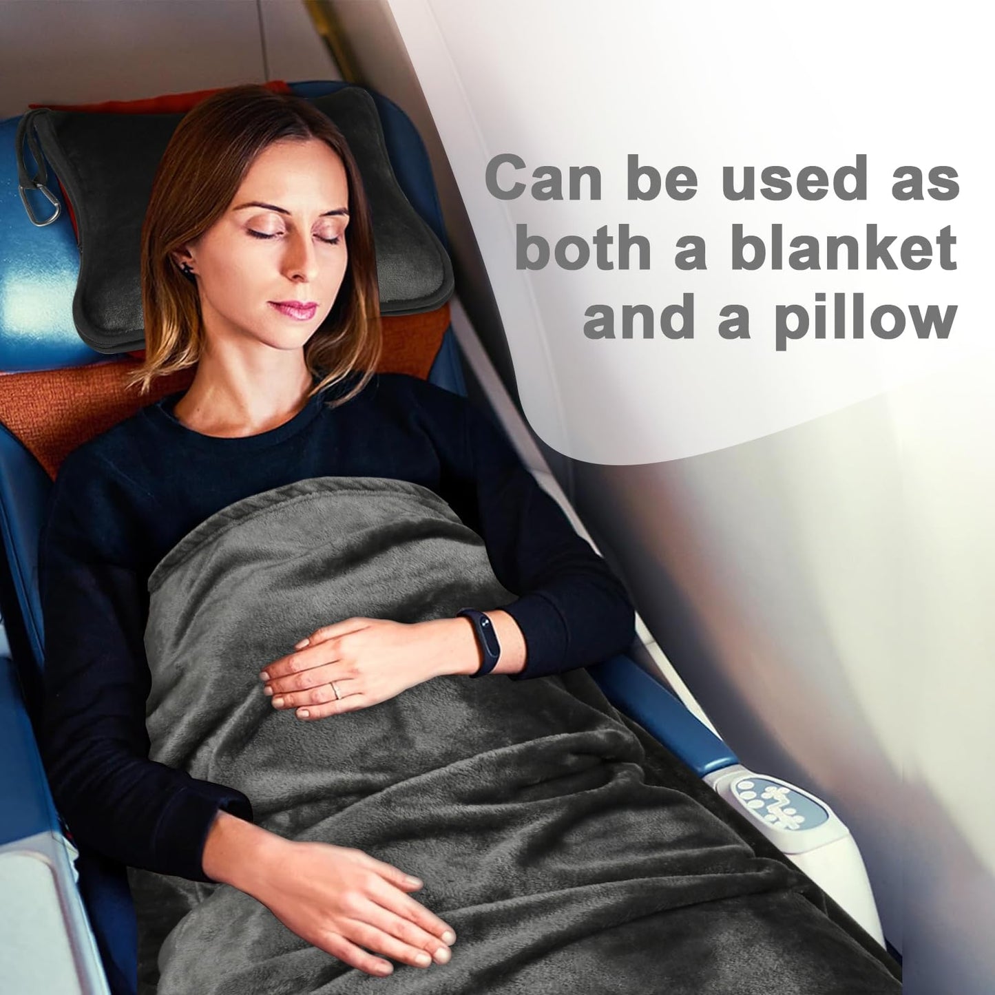 Travel Blanket and Pillow Compact, Premium Soft 2 in 1 Airplane Blanket with Soft Bag