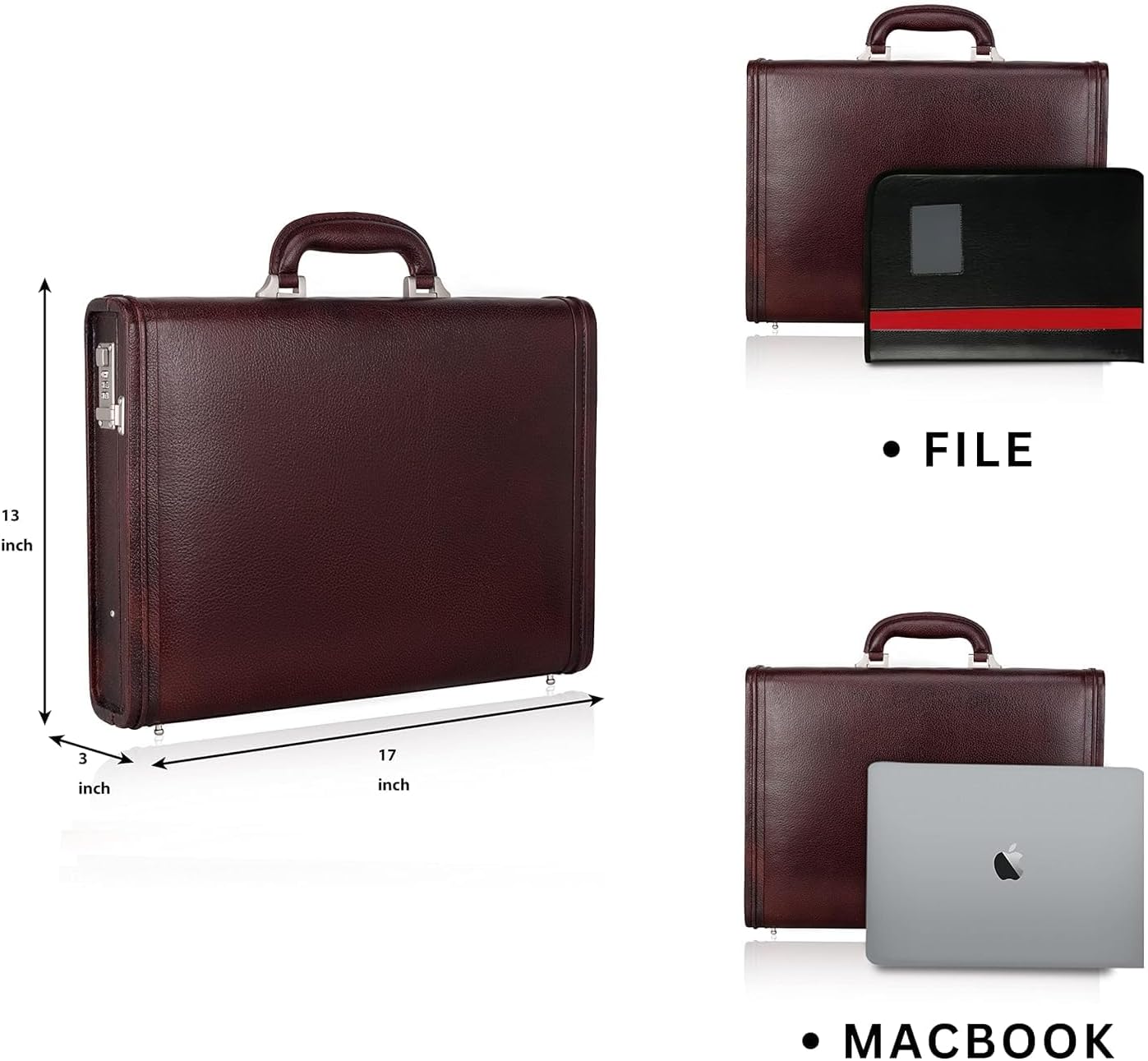 Luxury Italian Leather Hard Attache Briefcase for Men Office Use Business Briefcase Color Brown