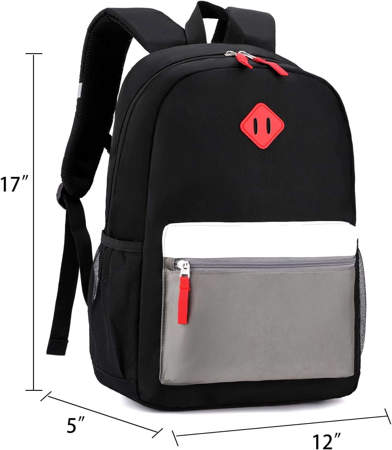 Elementary Backpack for Boys and Girls 5-9 Years Kindergarten Primary Kids Bookbag with Chest Buckle (Black Grey, Large-17inch)