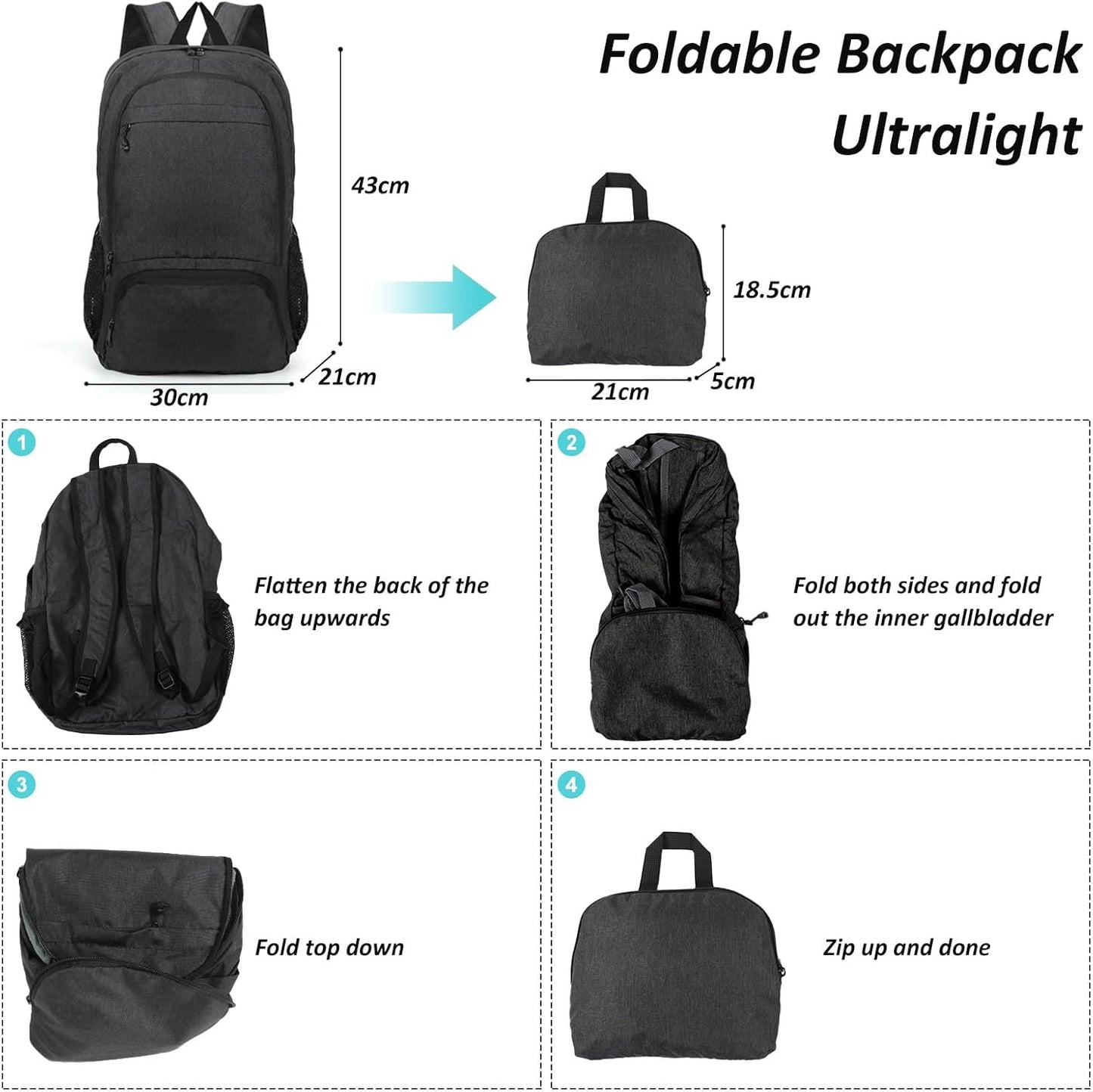 TANTOMI Small Hiking Backpack 25L Ultralight Foldable Camping Backpack Breathable Travel Backpacks Hiking Daypack for Men Women (Black)