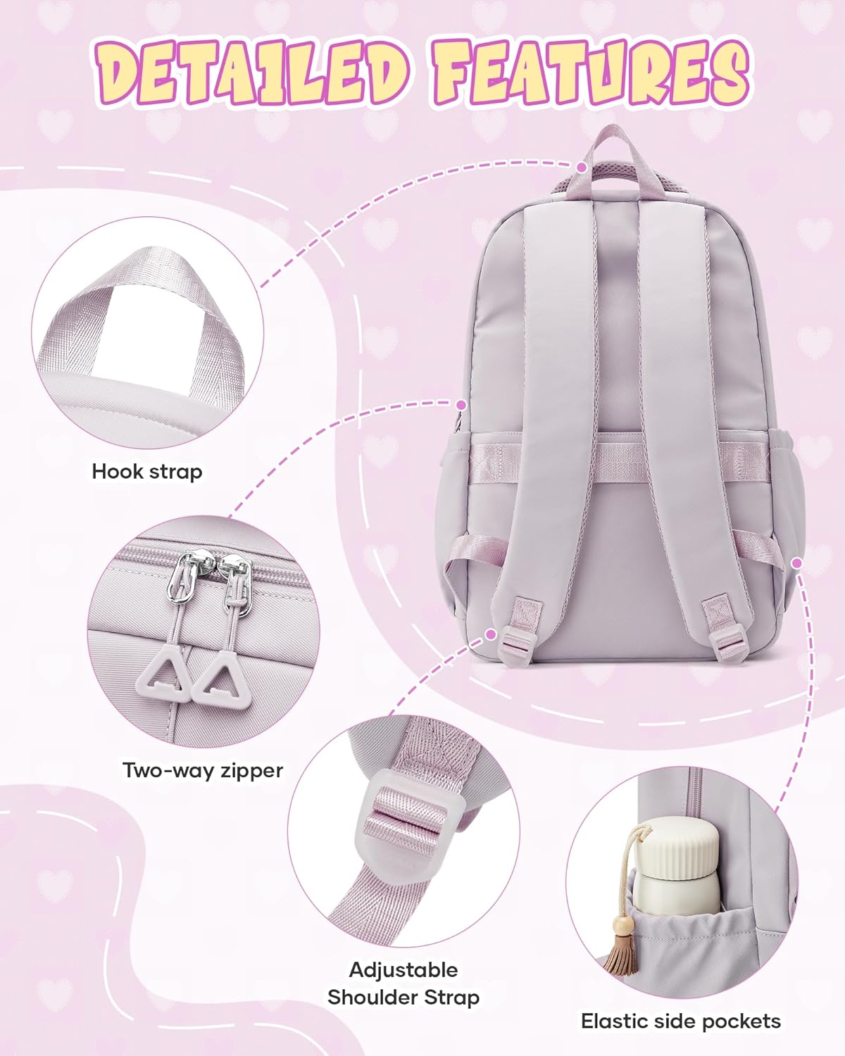 School Backpack for Women Men Cute Backpack for College Students Lightweight High School bag for Teens Girls Boys Waterproof Casual Daypacks Bookbag(Purple)