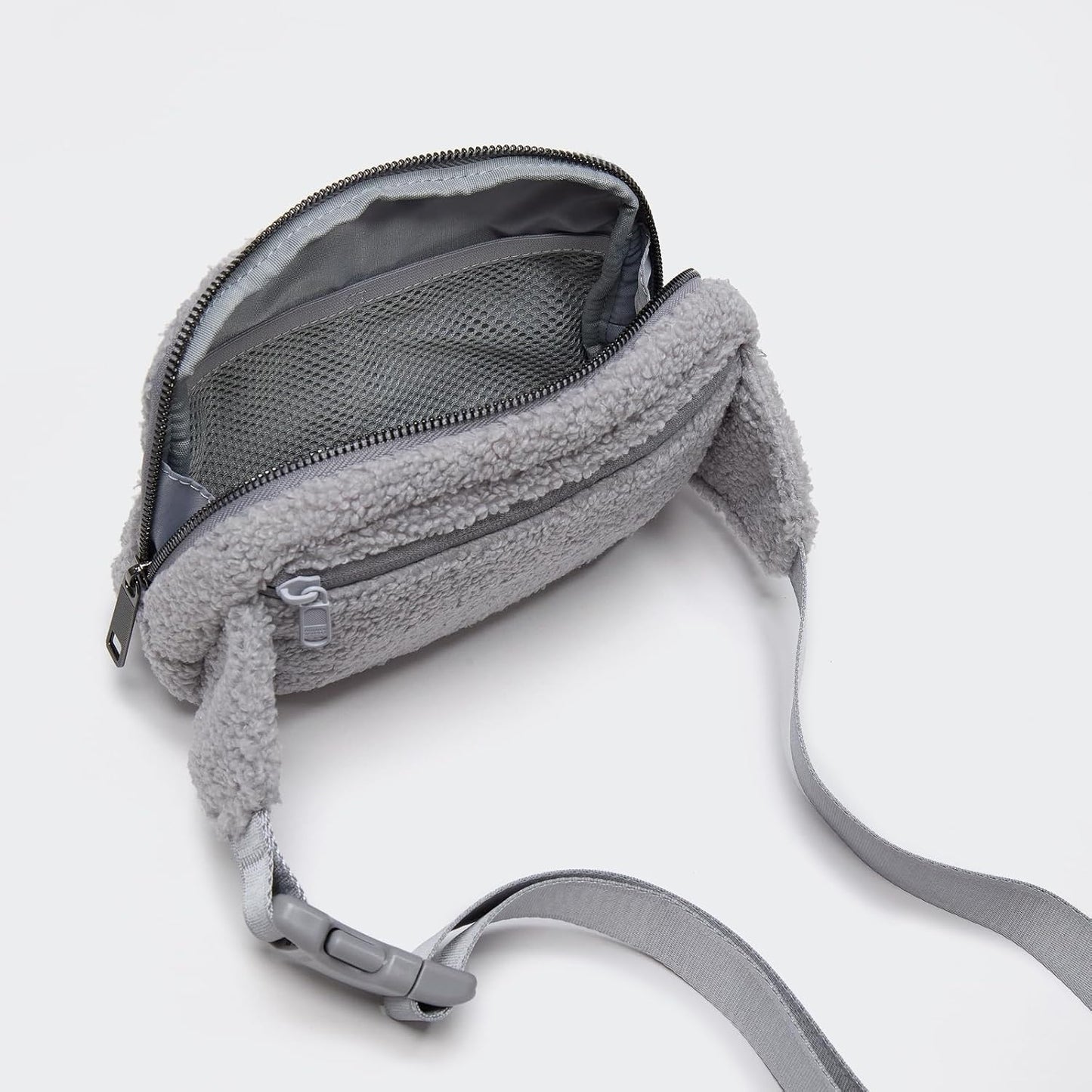 Pander Large 2L Fanny pack Everywhere Fleece Belt Bag for Women and Men with Adjustable strap Belt. (Light Grey)