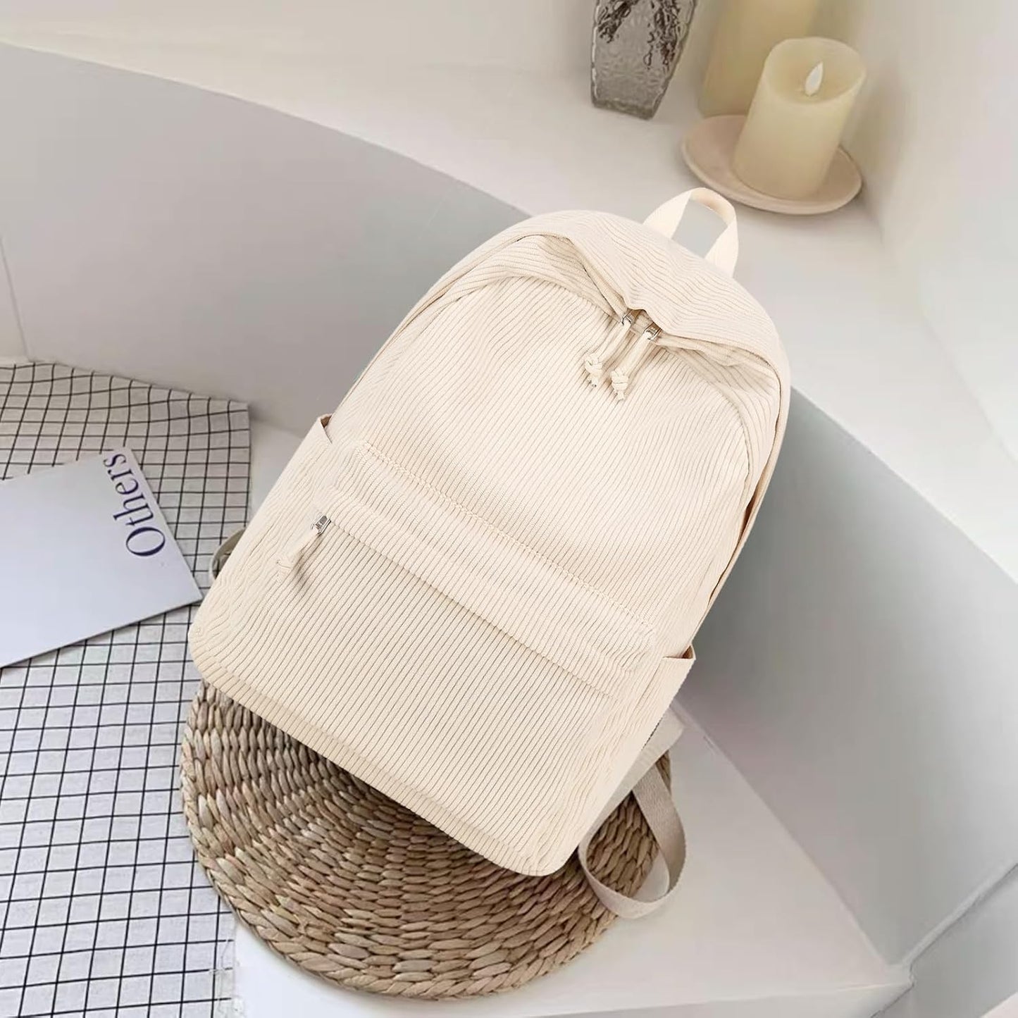 School Backpack for Teen Girls Bookbags Elementary High School Corduroy Laptop Bags Women Travel Daypacks