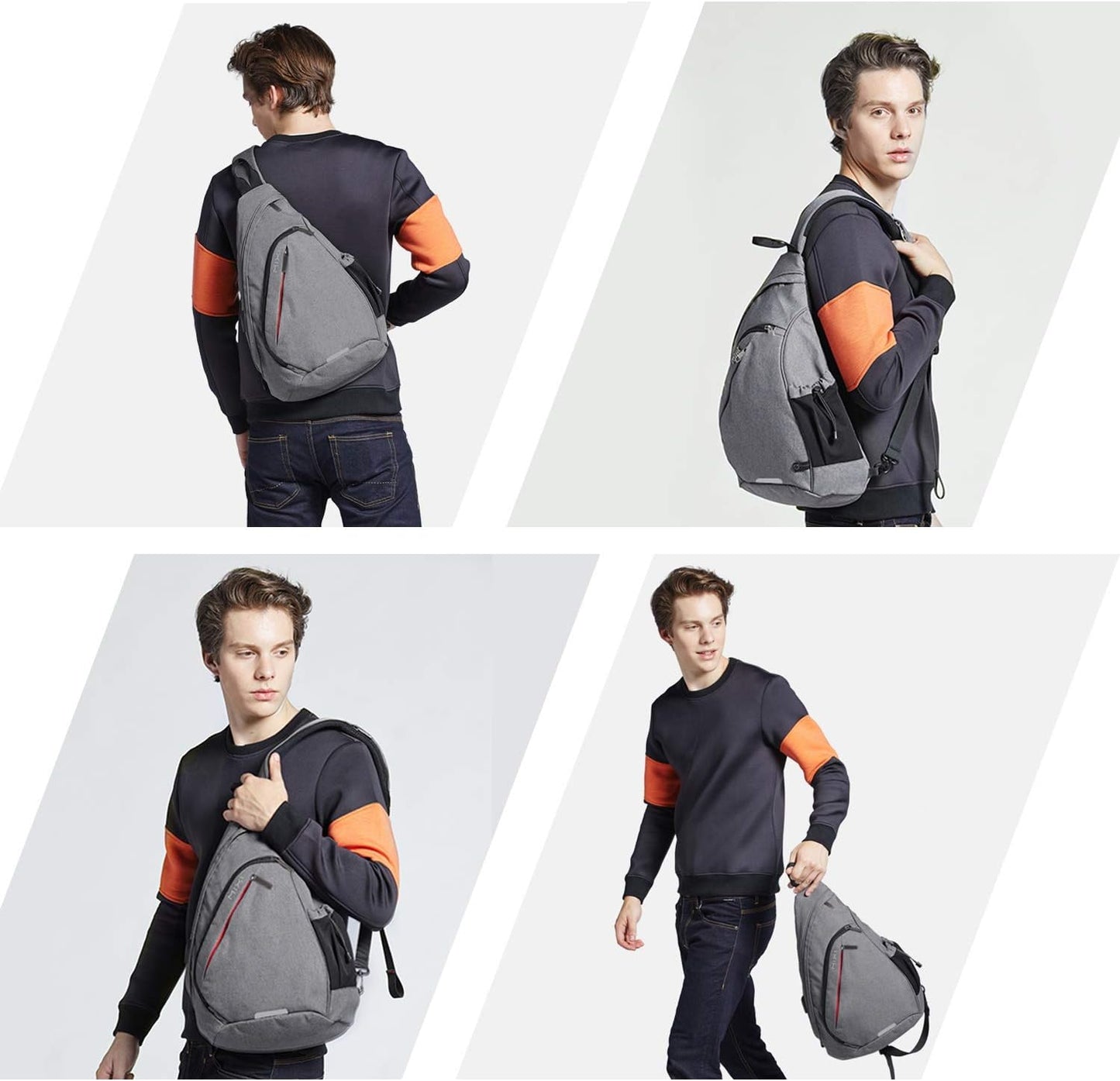 mixi Sling Bag Men Backpack Unisex One Shoulder Bag Hiking Travel Backpack Crossbody with USB Port