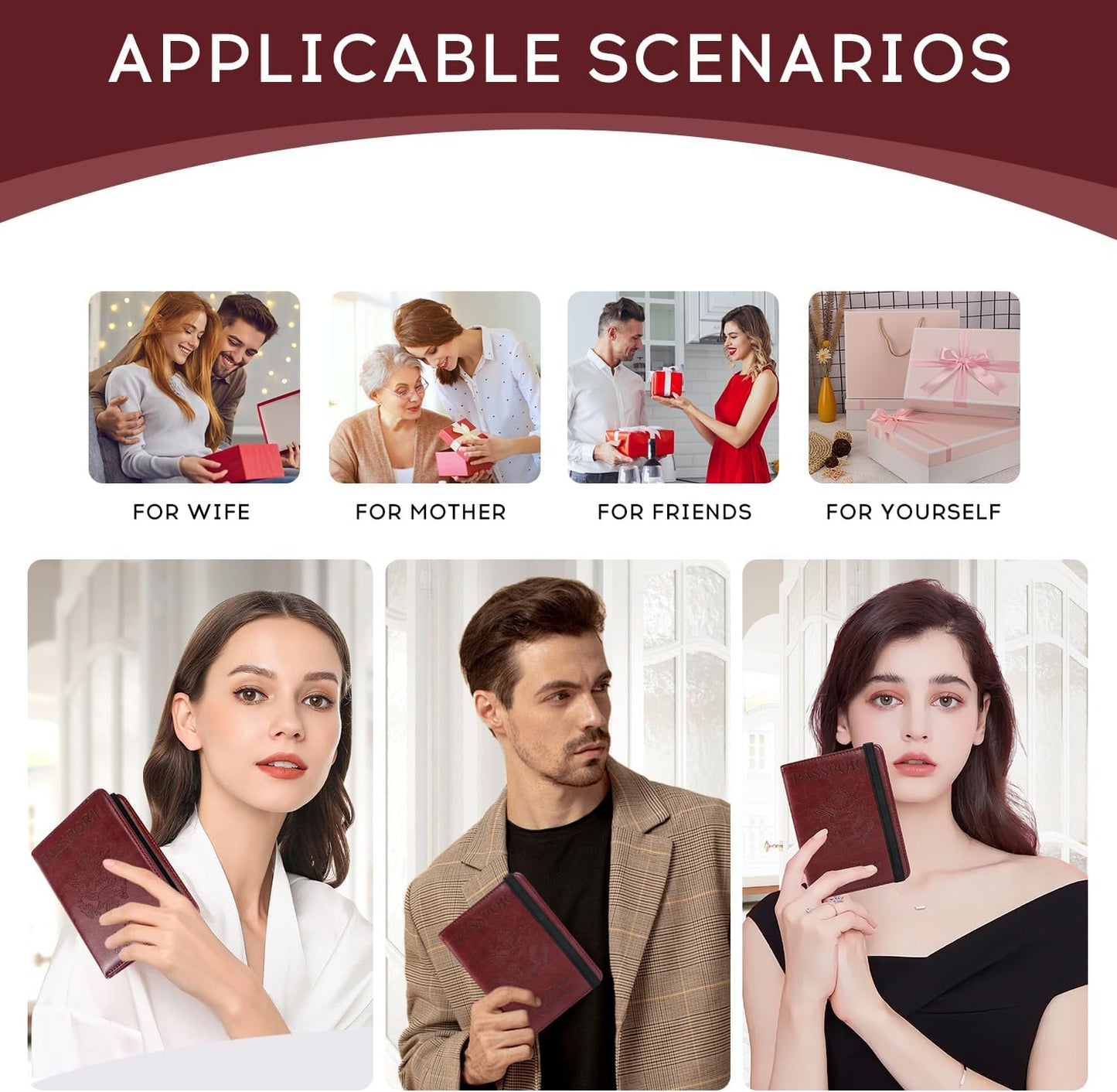ILIYAH-Passport Cover-Passport Holder for Travel Women/Men Passport Wallet Case Travel Accessories Card Holder Wallet Unisex Travel Gifts(Burgundy)