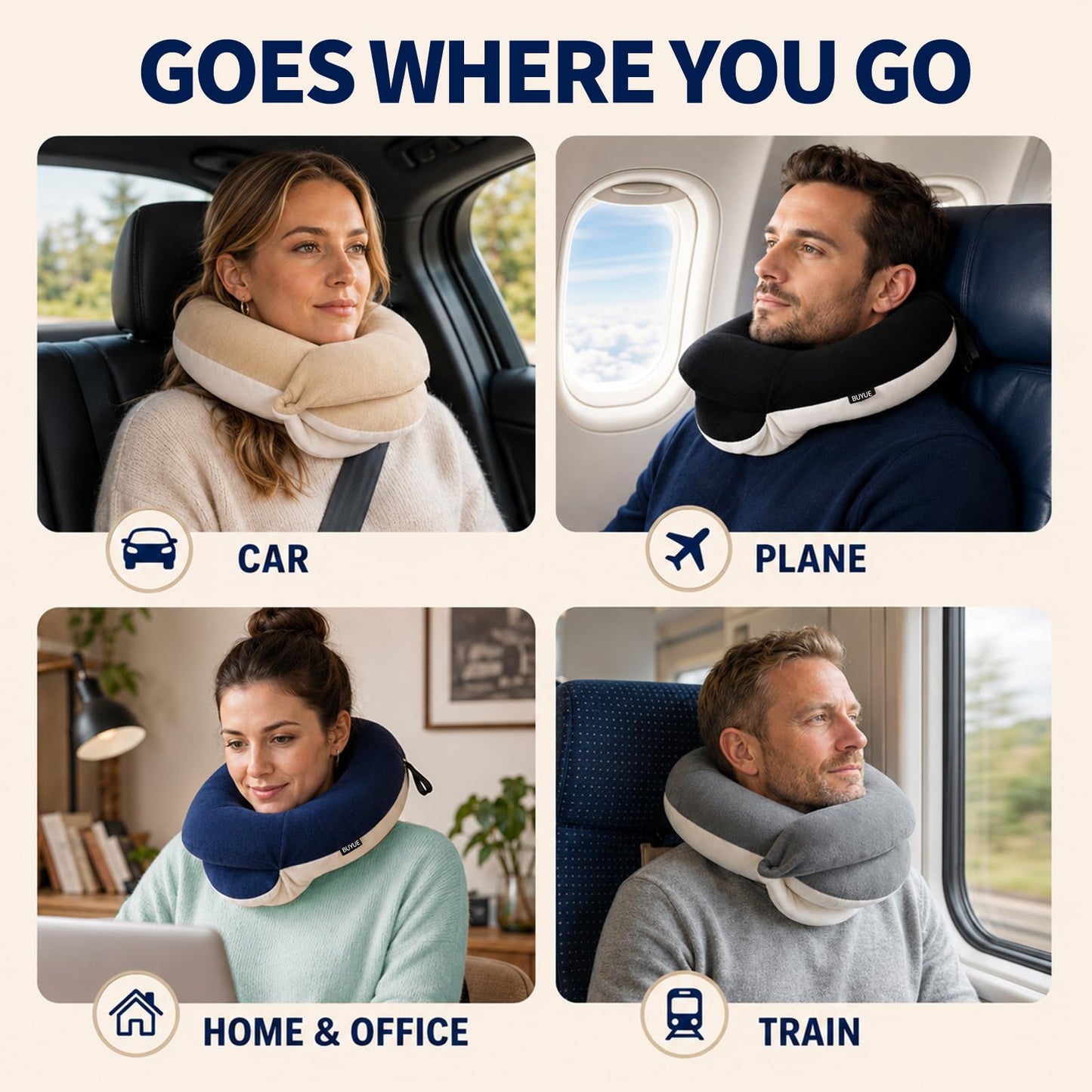BUYUE Travel Neck Pillows for Airplanes, Memory Foam 360° Head Support Sleep for Long Flight