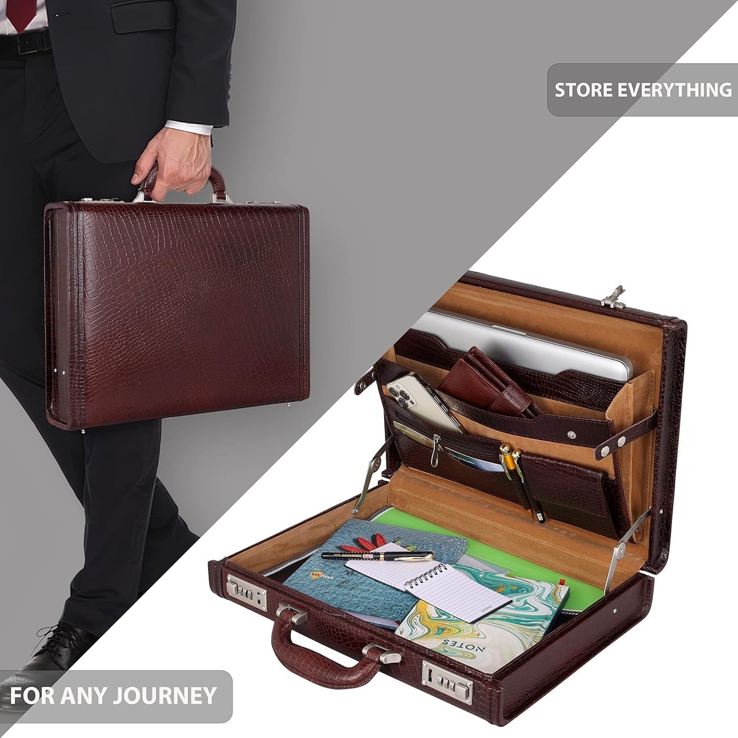 Full Grain Leather Briefcase Attache Case For Unisex Size L17xW3xH12 Inches Briefcase Bag