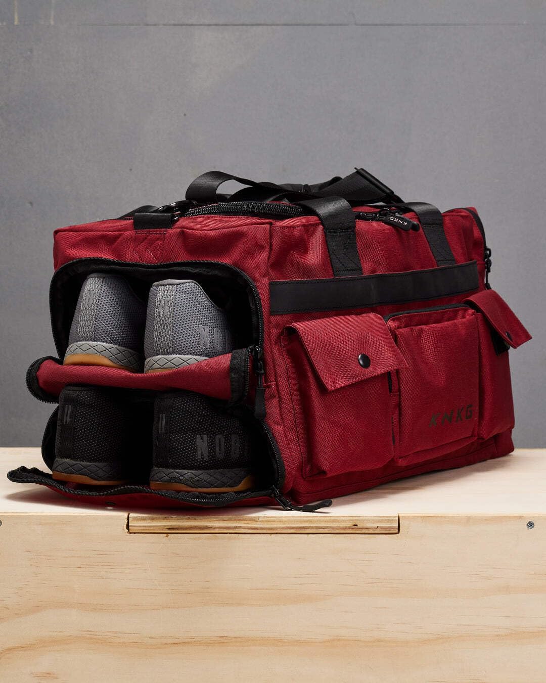 KNKG PLUS 63L Large Duffel Bag – Spacious, Durable Gym Bag with Dual Shoe Storage, Multiple Compartments & YKK Zippers for Fitness & Travel - Redwood (Redwood, Medium 45L)