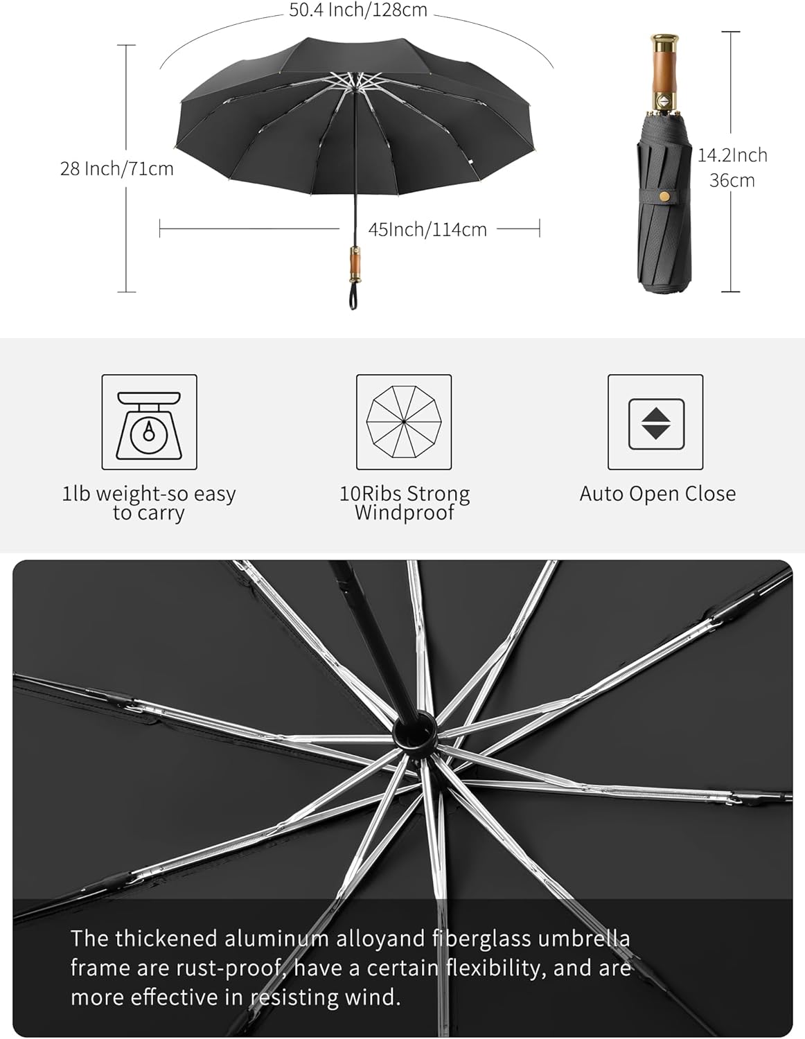 Rain Cats Large Umbrella 45 Inch diameter Umbrellas for rain Strong10 Ribs Fiberglass Windproof big