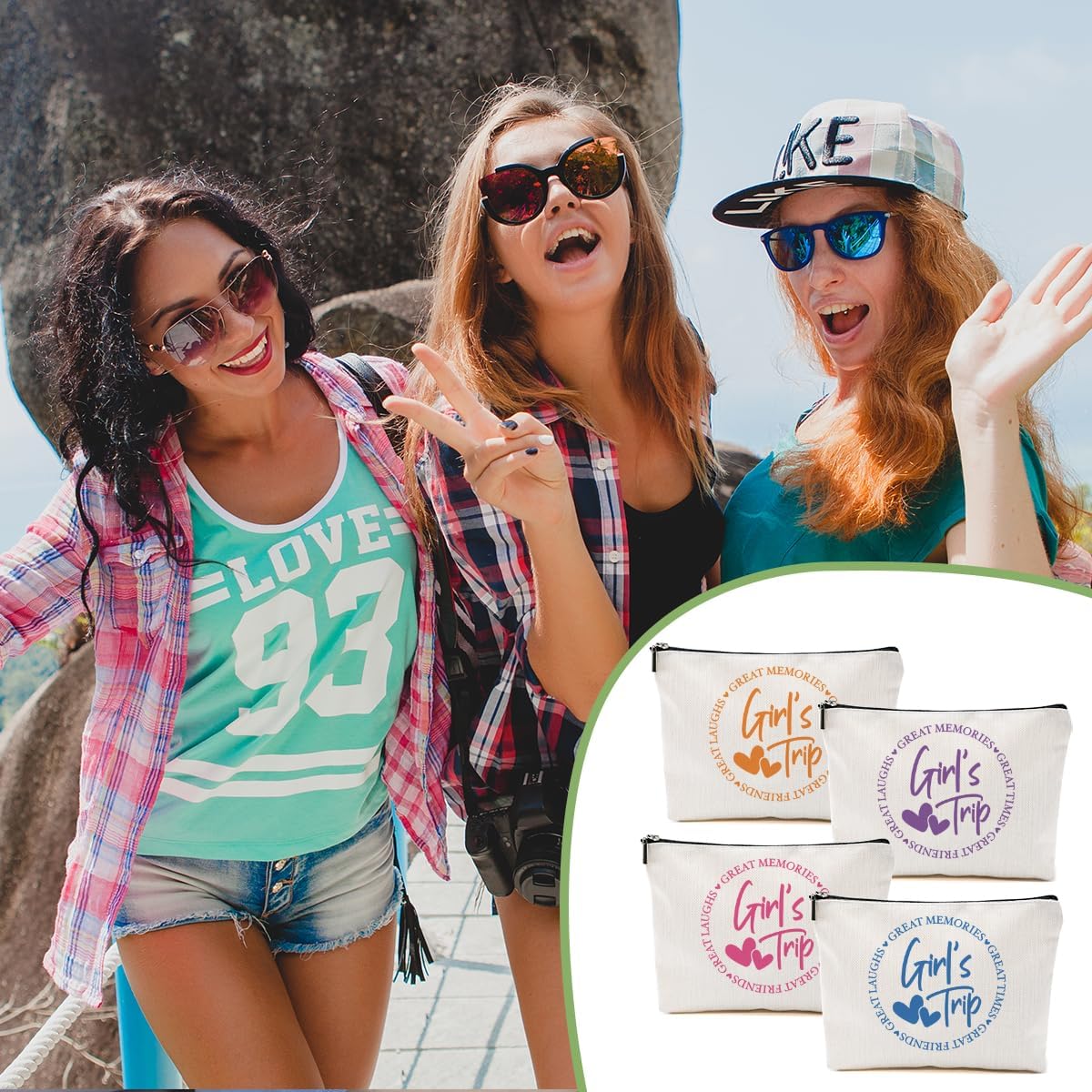 4Pcs Girls Trip Gifts Favors, Girls Weekend Gifts Makeup Bag, Bestie Gifts Weekend Bag Vacation 2025 Cosmetic Bag, Friendship Gifts for Women Friend Coworker, Graduation Wedding Gifts Toiletry Bag