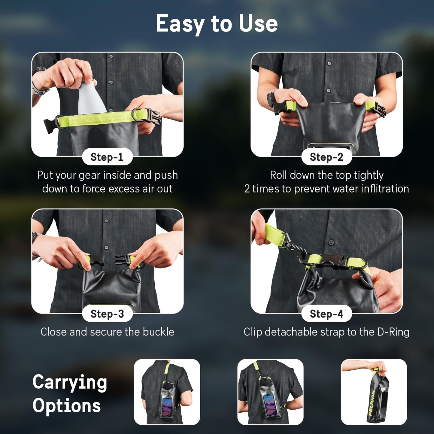 Pelican Marine IP68 Waterproof Dry Bag 2L w/Phone Pouch/Case - Black/Yellow
