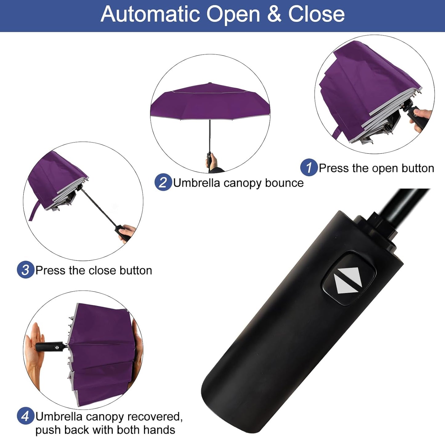 Satol Extra Large Golf Umbrella, 46/54/62 Inch Windproof 10 Ribs Vented Double Canopy Reflective Strips Automatic Open/Close Waterproof UV Protection Portable Compact Umbrella for Outdoor & Travel